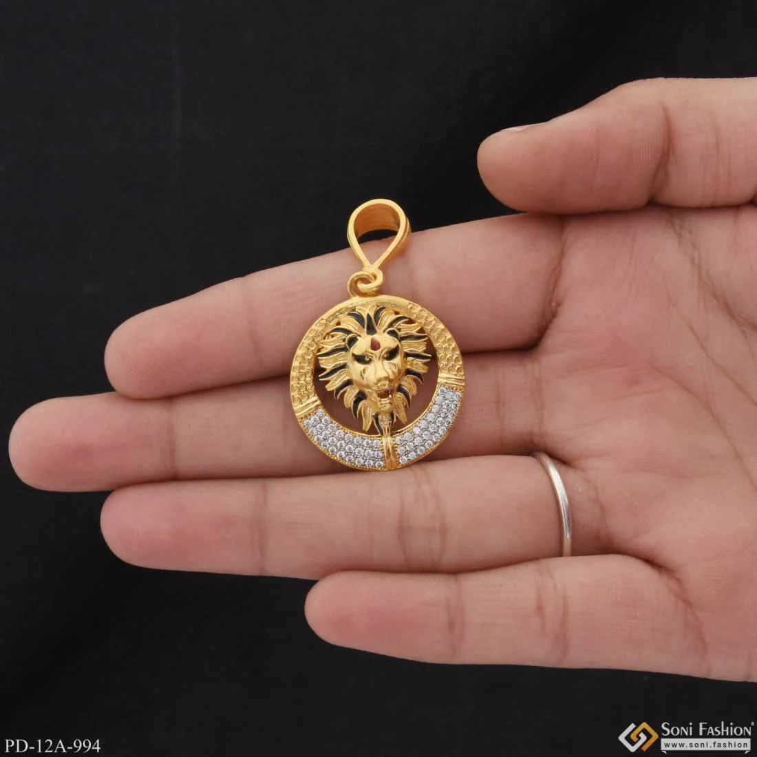 1 Gram Gold Plated Lion with Diamond Gorgeous Design Pendant for Men - Style A994 - Image 2