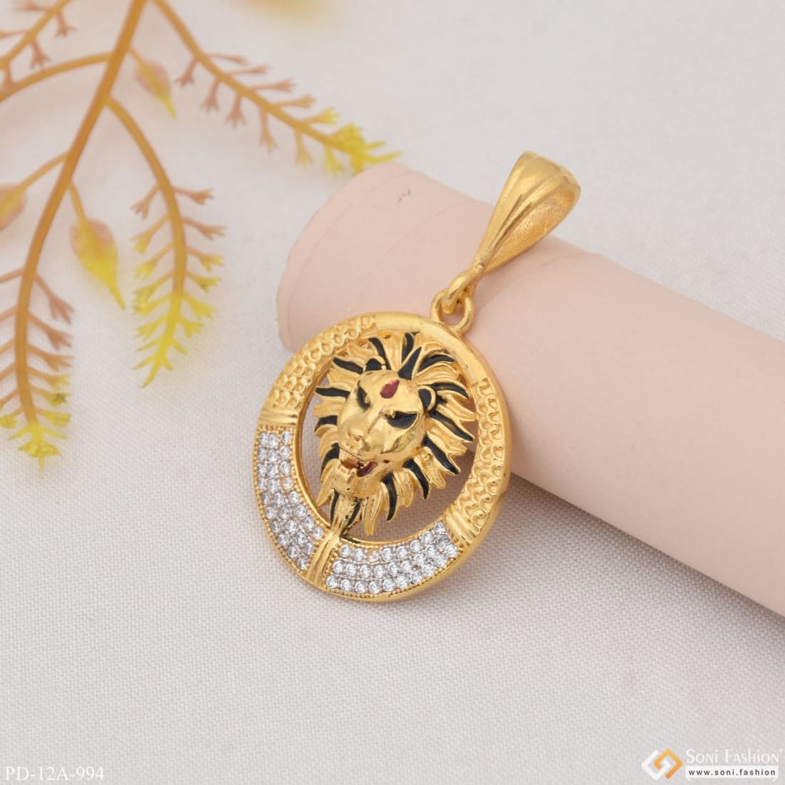 1 Gram Gold Plated Lion with Diamond Gorgeous Design Pendant for Men - Style A994 - Image 3