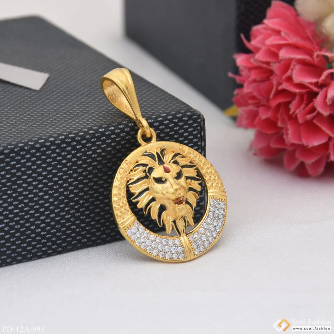 1 Gram Gold Plated Lion with Diamond Gorgeous Design Pendant for Men - Style A994 - Image 4