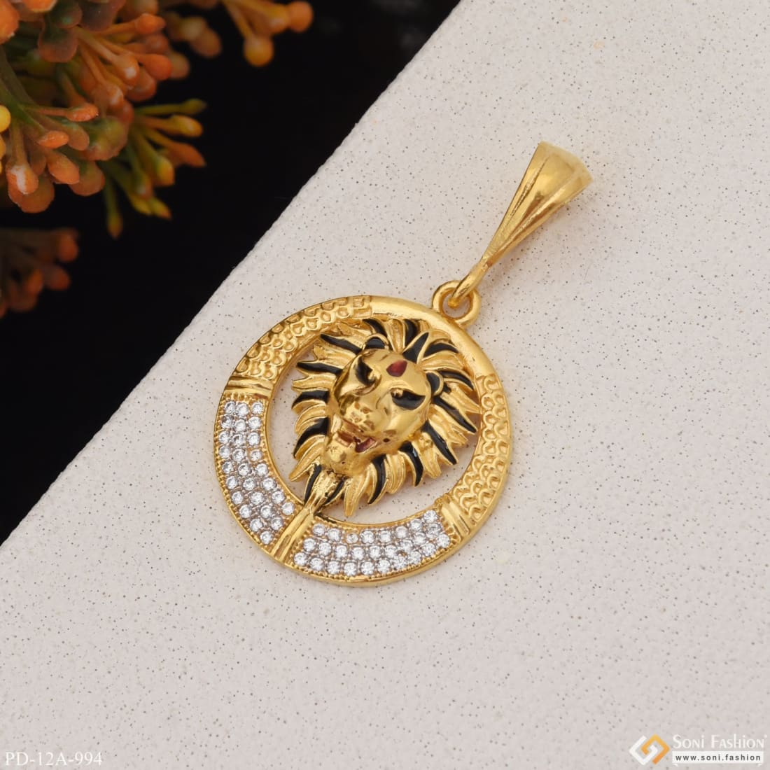 1 Gram Gold Plated Lion with Diamond Gorgeous Design Pendant for Men - Style A994 - Image 5