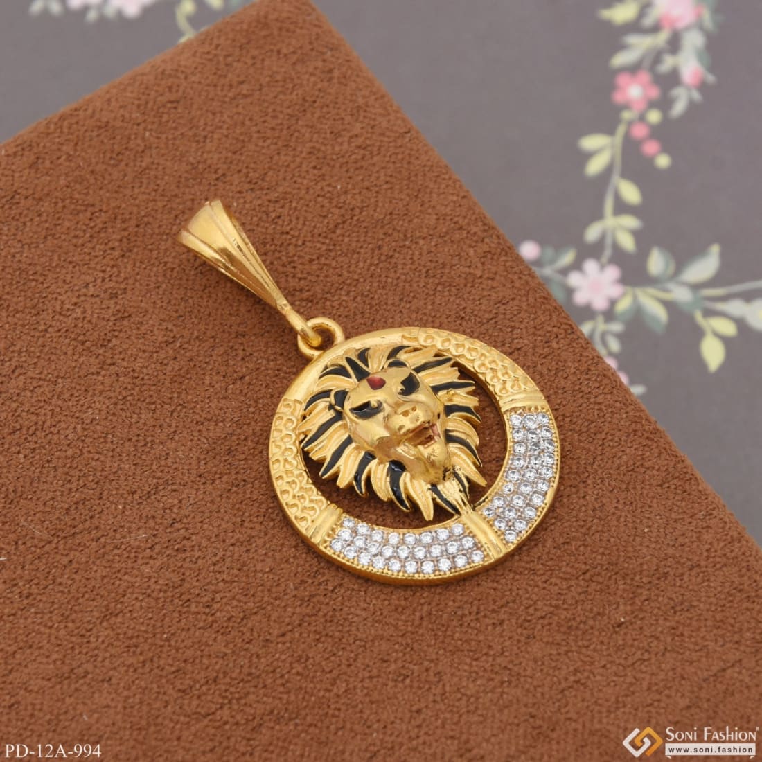 1 Gram Gold Plated Lion with Diamond Gorgeous Design Pendant for Men - Style A994 - Image 6