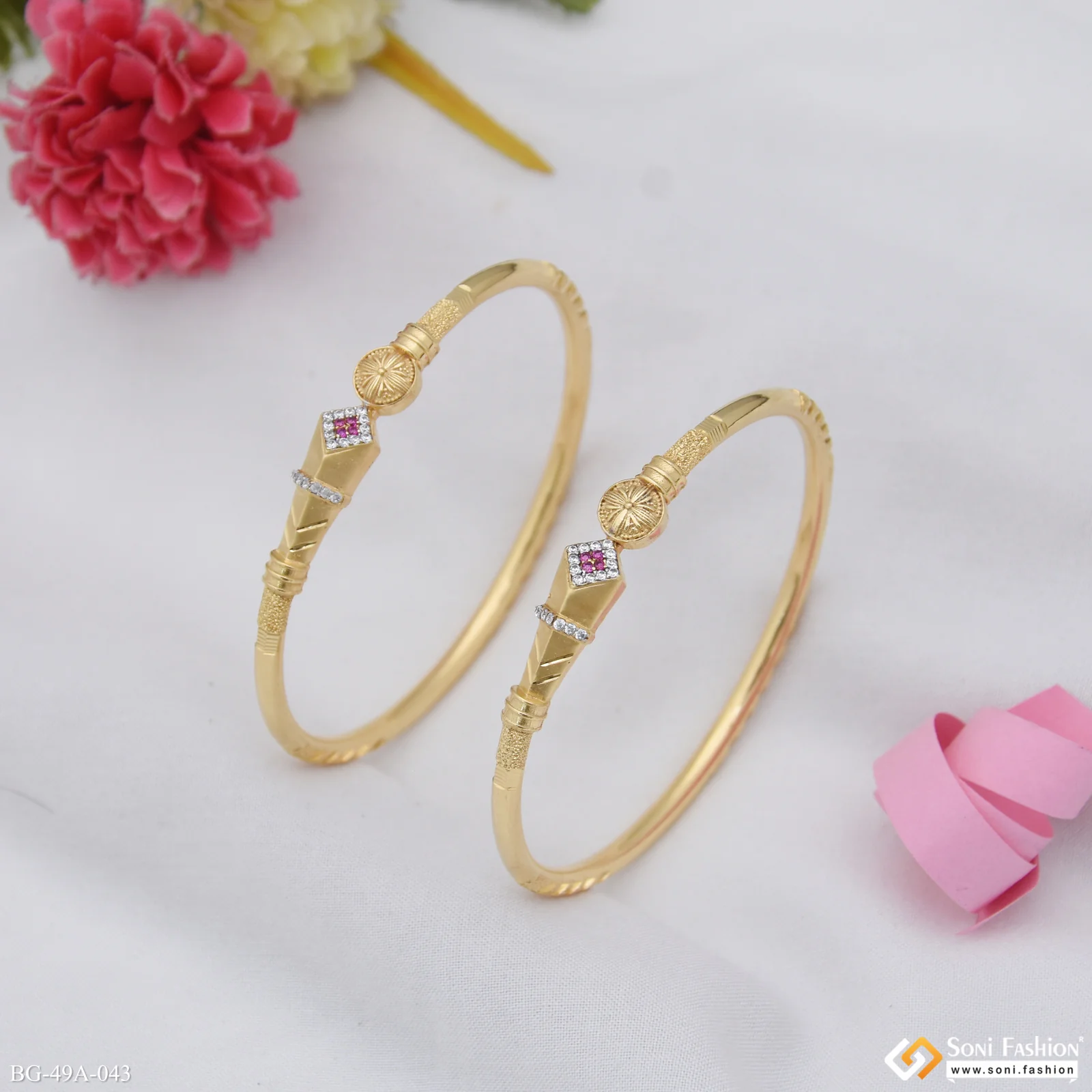 1 Gram Gold Plated Lovely Design Bangles for Women - Style A043 - Image 3