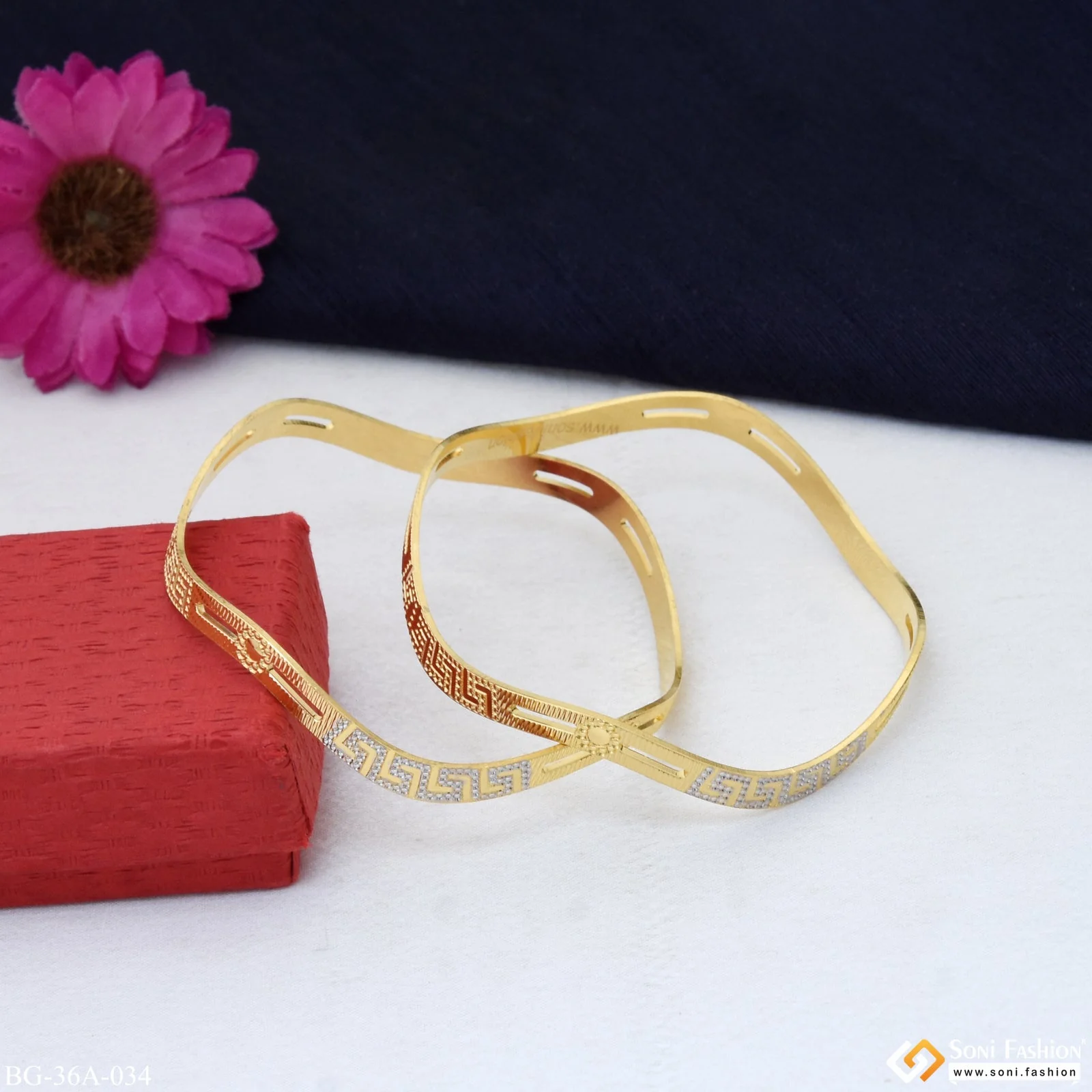 1 Gram Gold Plated Lovely Design Graceful Design Bangles for Lady - Style A034 - Image 2