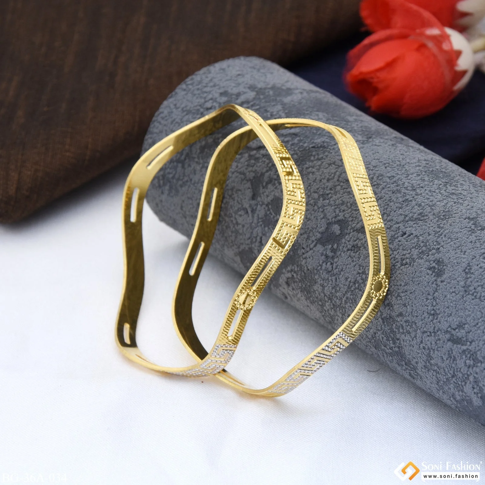 1 Gram Gold Plated Lovely Design Graceful Design Bangles for Lady - Style A034 - Image 5