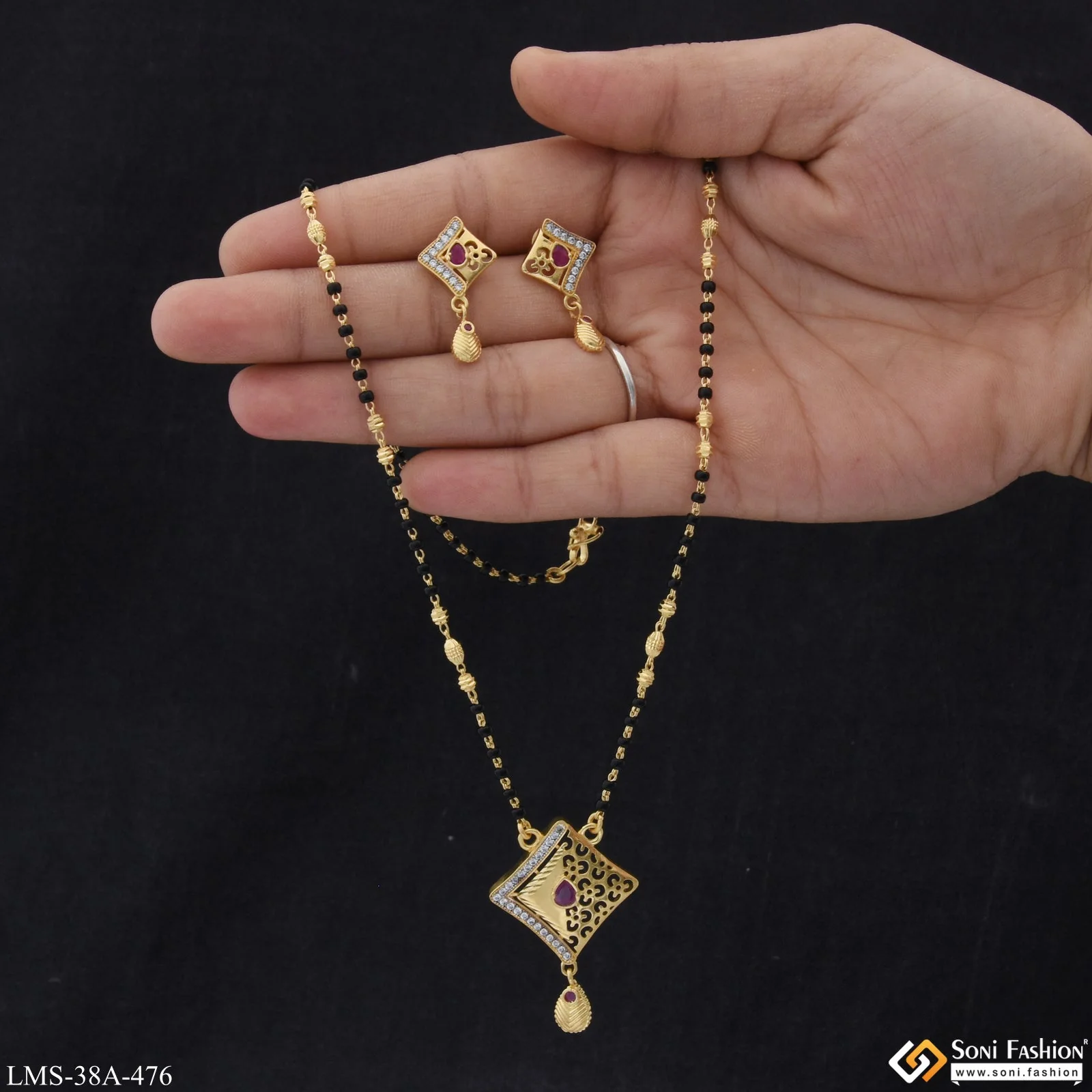 1 Gram Gold Plated Magnificent Design Mangalsutra Set for Women - Style A476 - Image 4