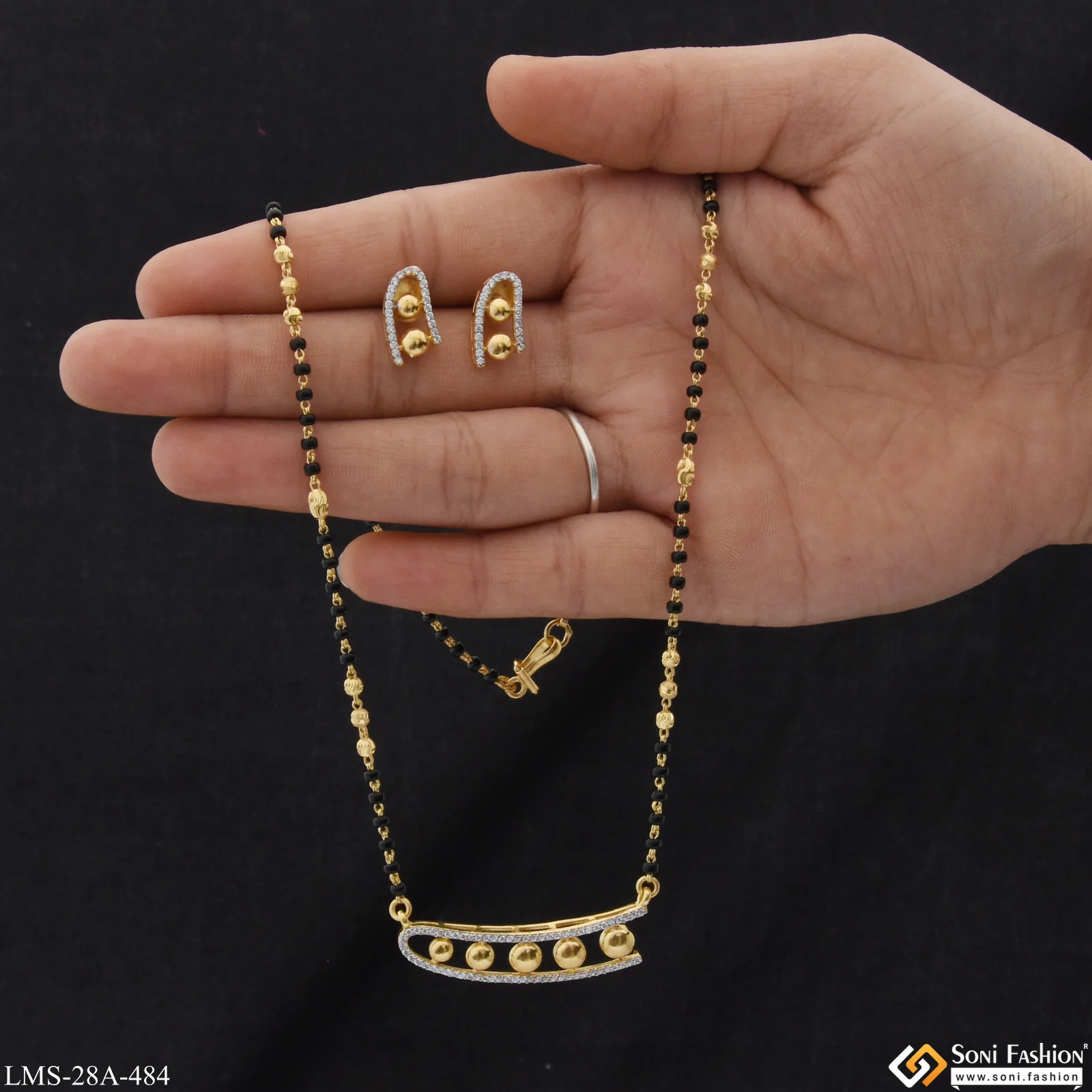 1 Gram Gold Plated Magnificent Design Mangalsutra Set for Women - Style A484 - Image 6