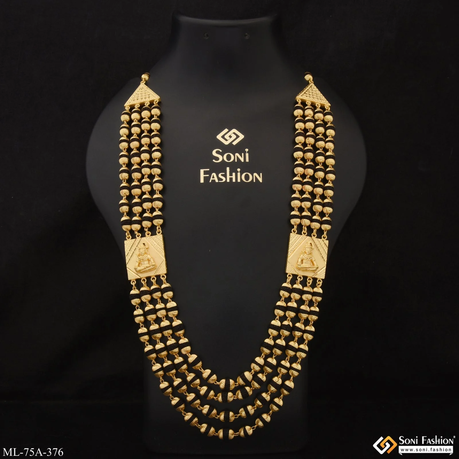 1 Gram Gold Plated Mahadev Prominent Design Rudraksha Mala for Men - Style A376 - Image 2