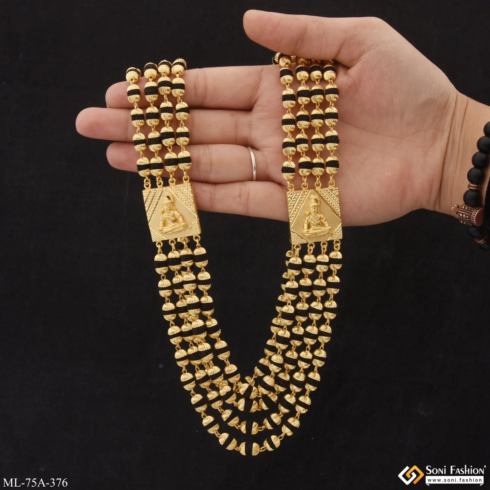 1 Gram Gold Plated Mahadev Prominent Design Rudraksha Mala for Men - Style A376 - Image 3