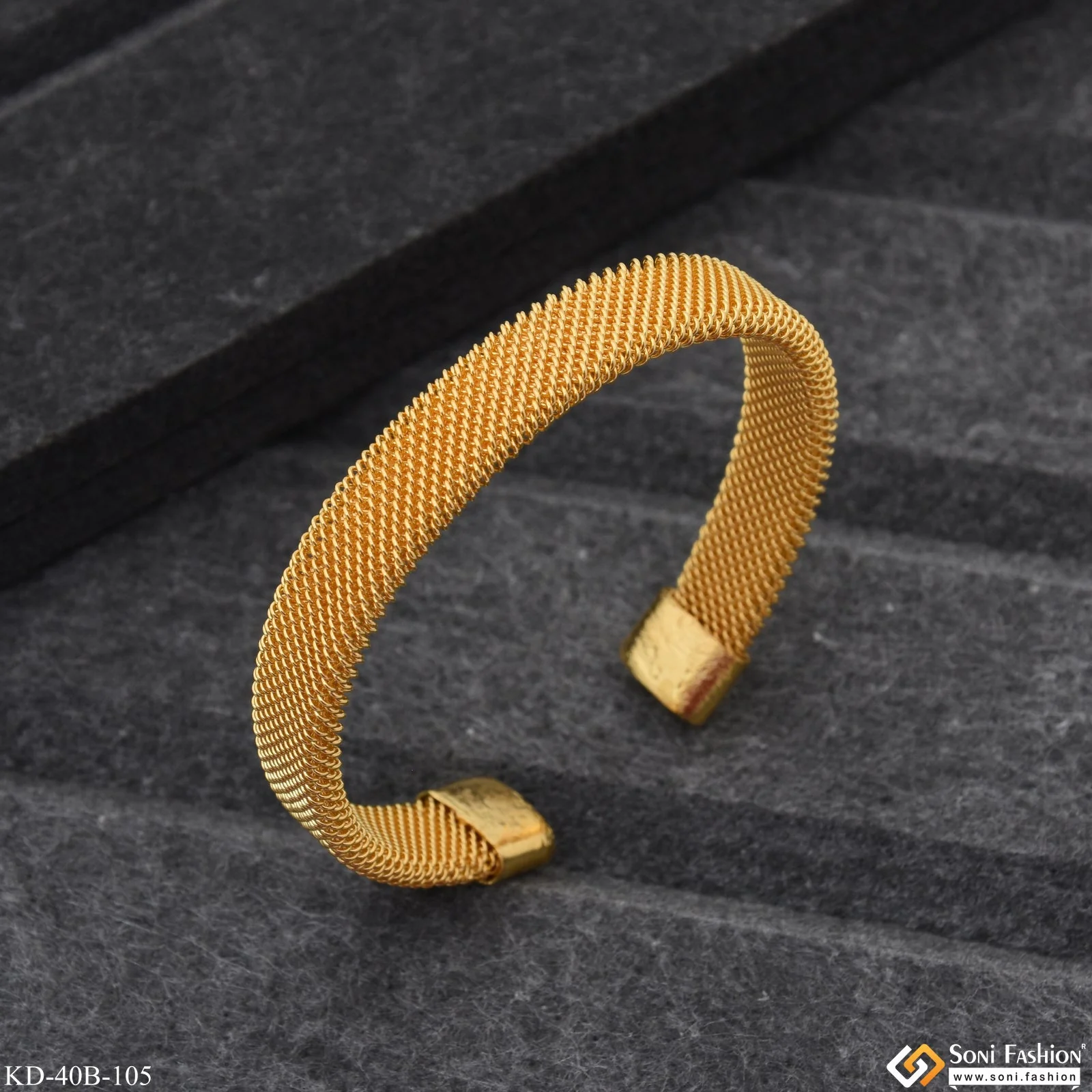 1 Gram Gold Plated Mesh Design Bracelet Kada For Men - Style B105 - Image 2