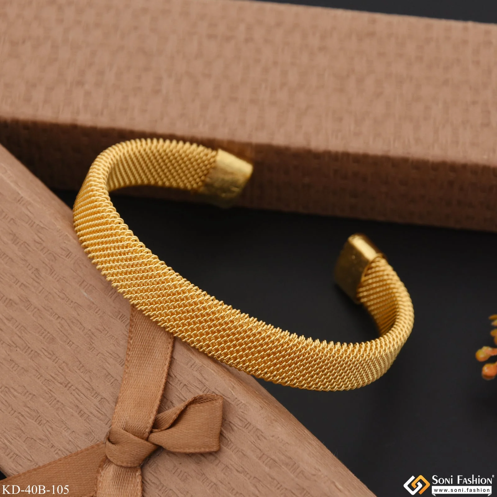 1 Gram Gold Plated Mesh Design Bracelet Kada For Men - Style B105 - Image 3