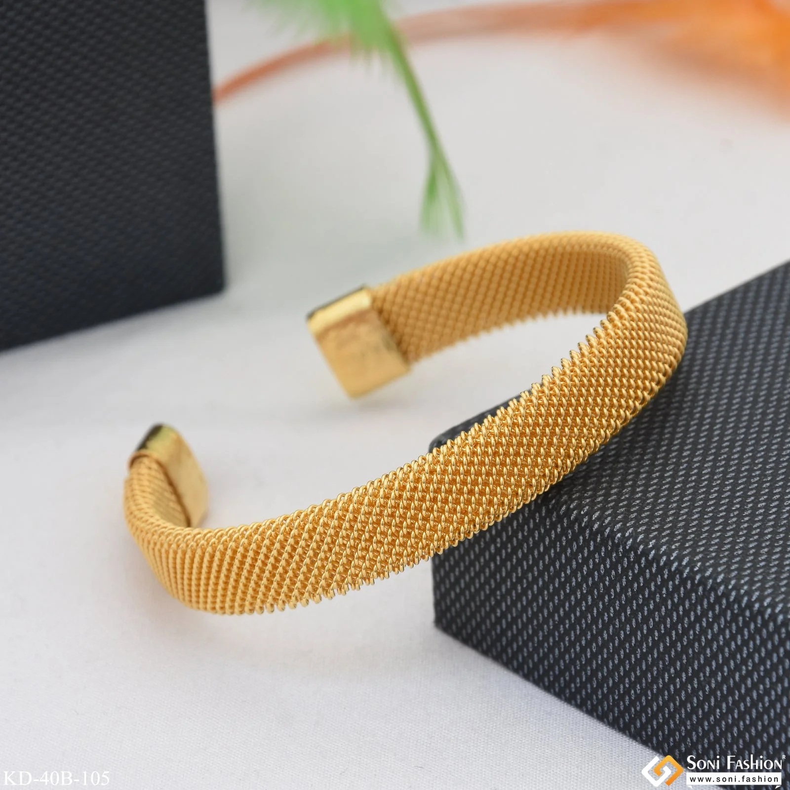 1 Gram Gold Plated Mesh Design Bracelet Kada For Men - Style B105 - Image 4