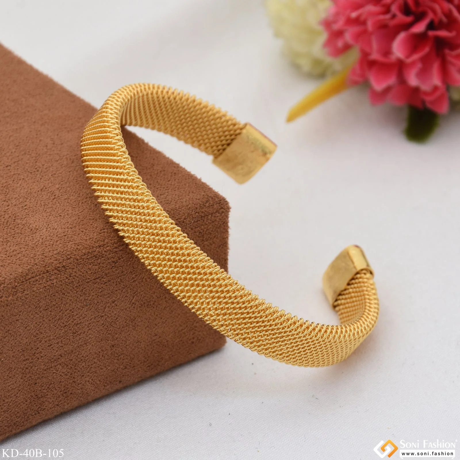 1 Gram Gold Plated Mesh Design Bracelet Kada For Men - Style B105 - Image 5