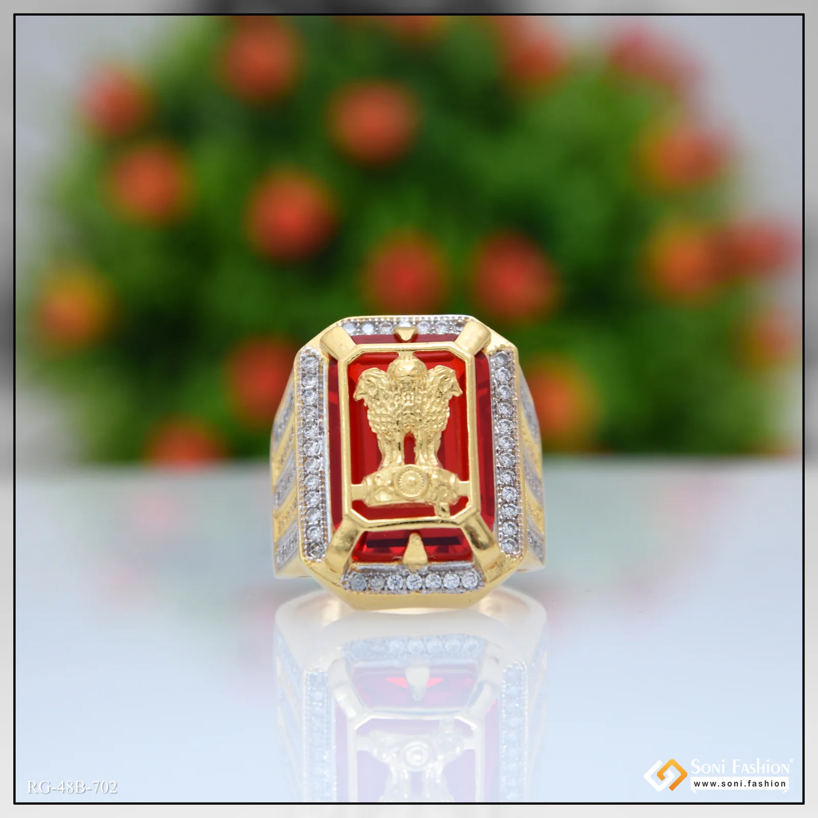 1 Gram Gold Plated Mudra On Red Stone Trending Design Ring for Men - Style B702 - Image 3