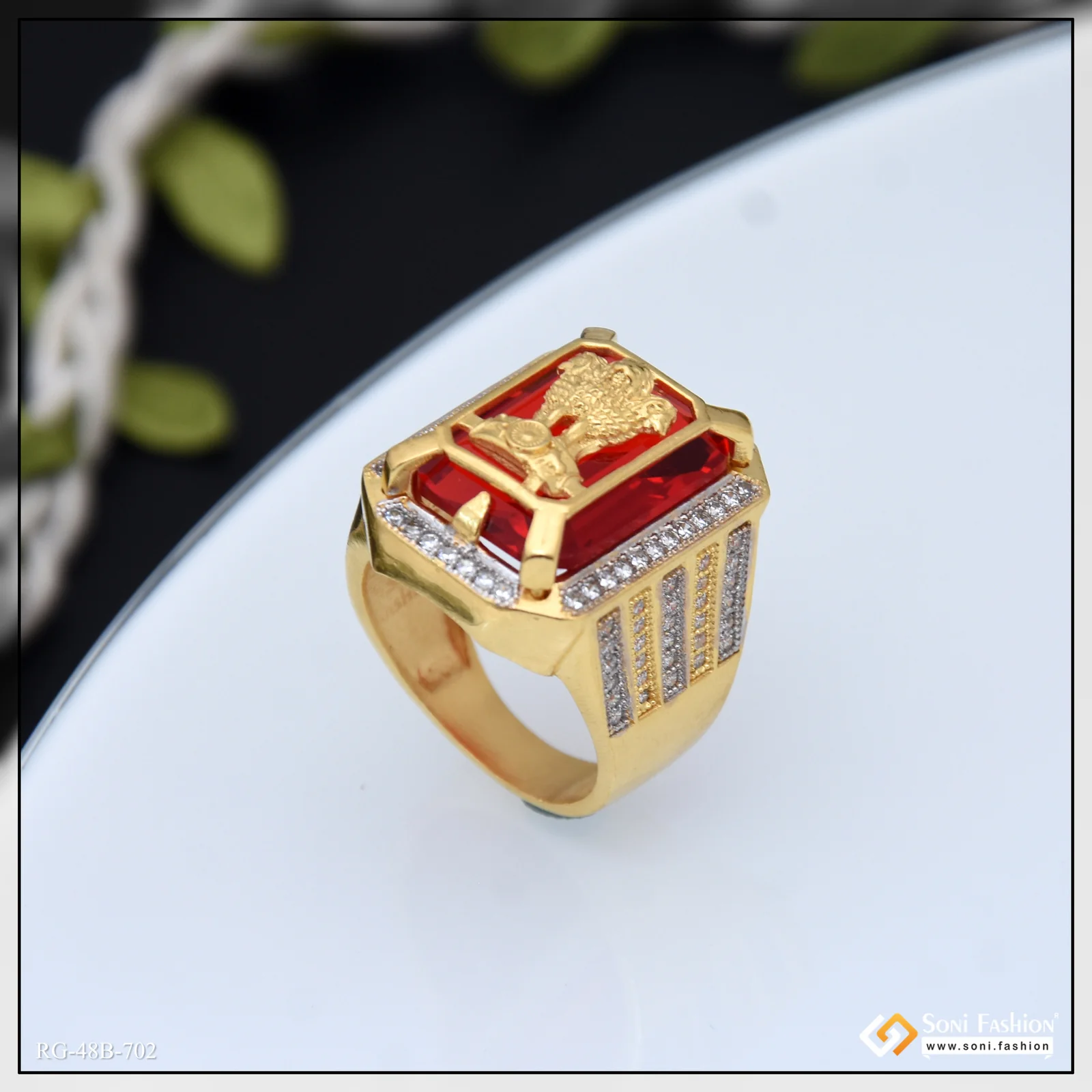 1 Gram Gold Plated Mudra On Red Stone Trending Design Ring for Men - Style B702 - Image 4