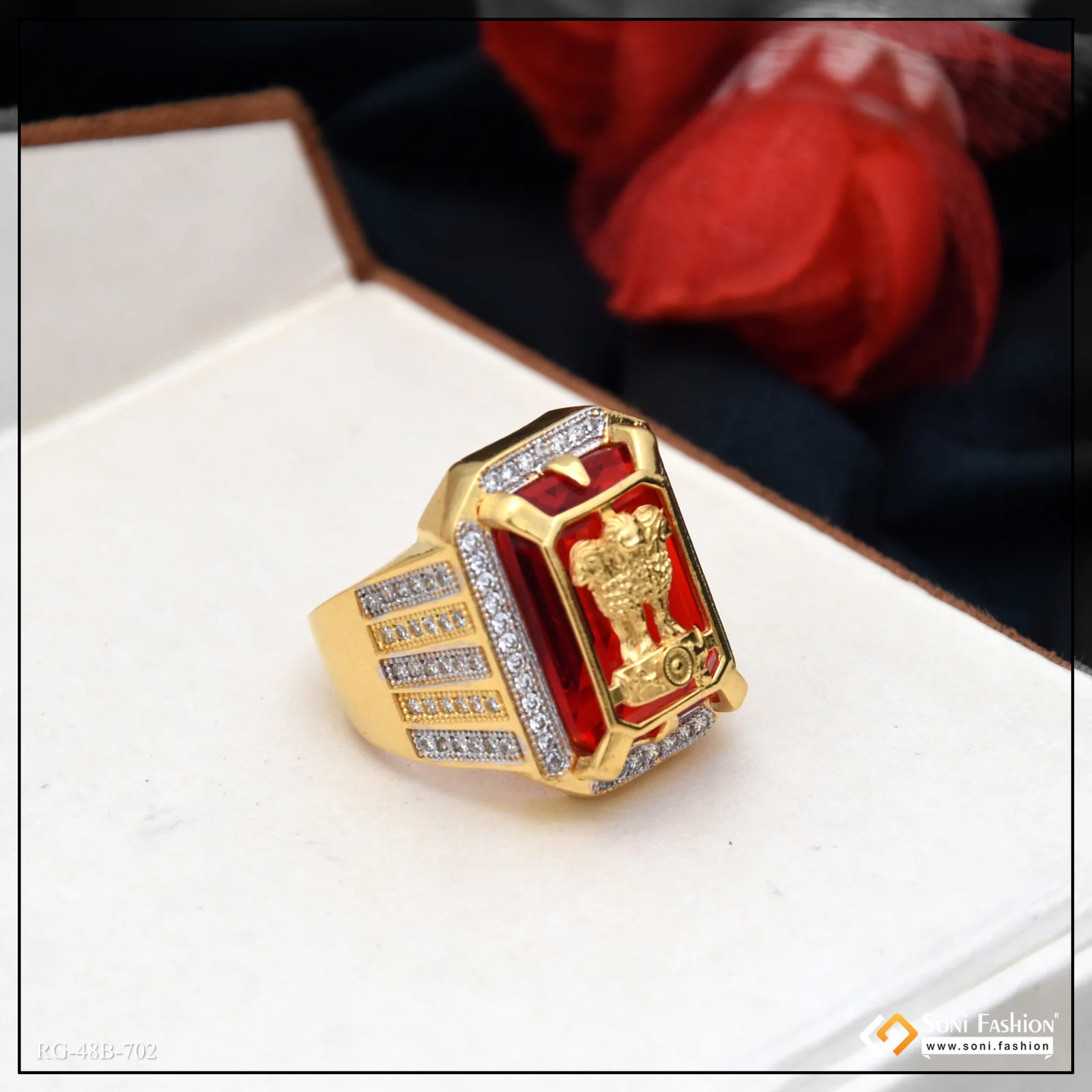 1 Gram Gold Plated Mudra On Red Stone Trending Design Ring for Men - Style B702 - Image 5