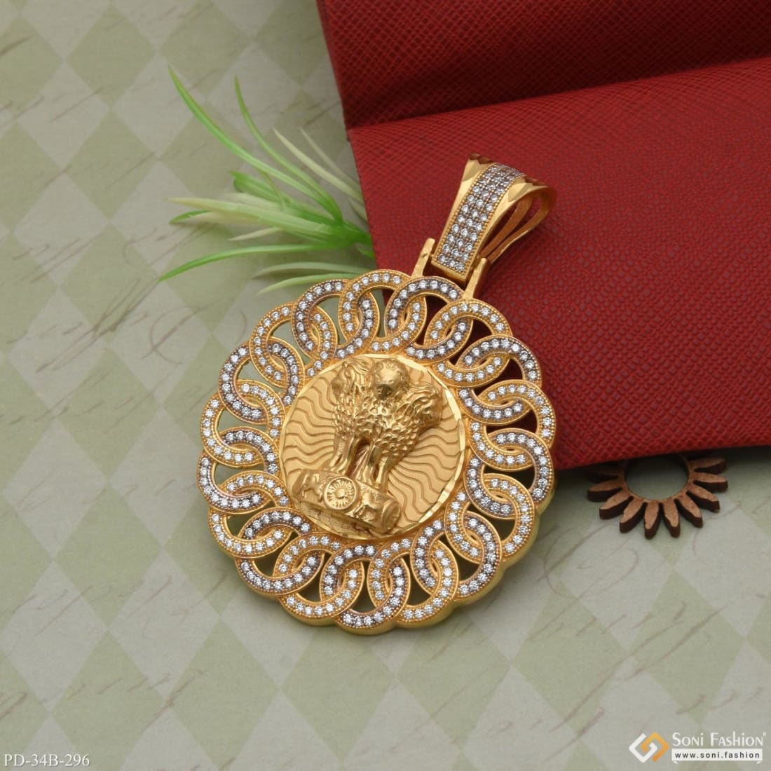 1 Gram Gold Plated Mudra with Diamond Fashionable Design Pendant - Style B296 - Image 3