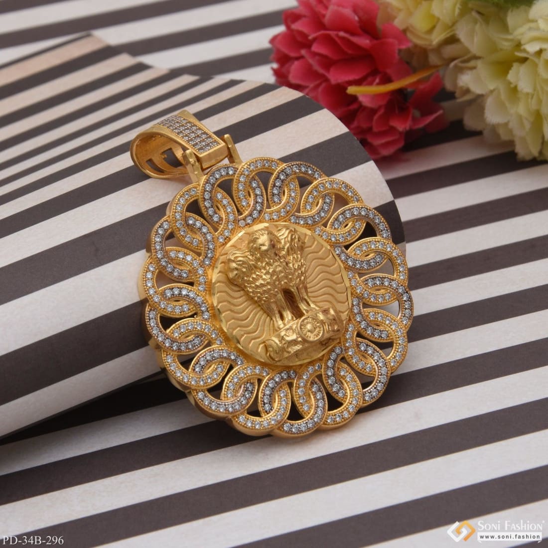 1 Gram Gold Plated Mudra with Diamond Fashionable Design Pendant - Style B296 - Image 4