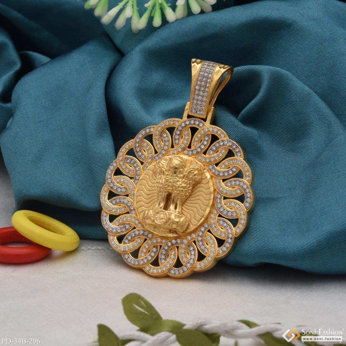 1 Gram Gold Plated Mudra with Diamond Fashionable Design Pendant - Style B296 - Image 5