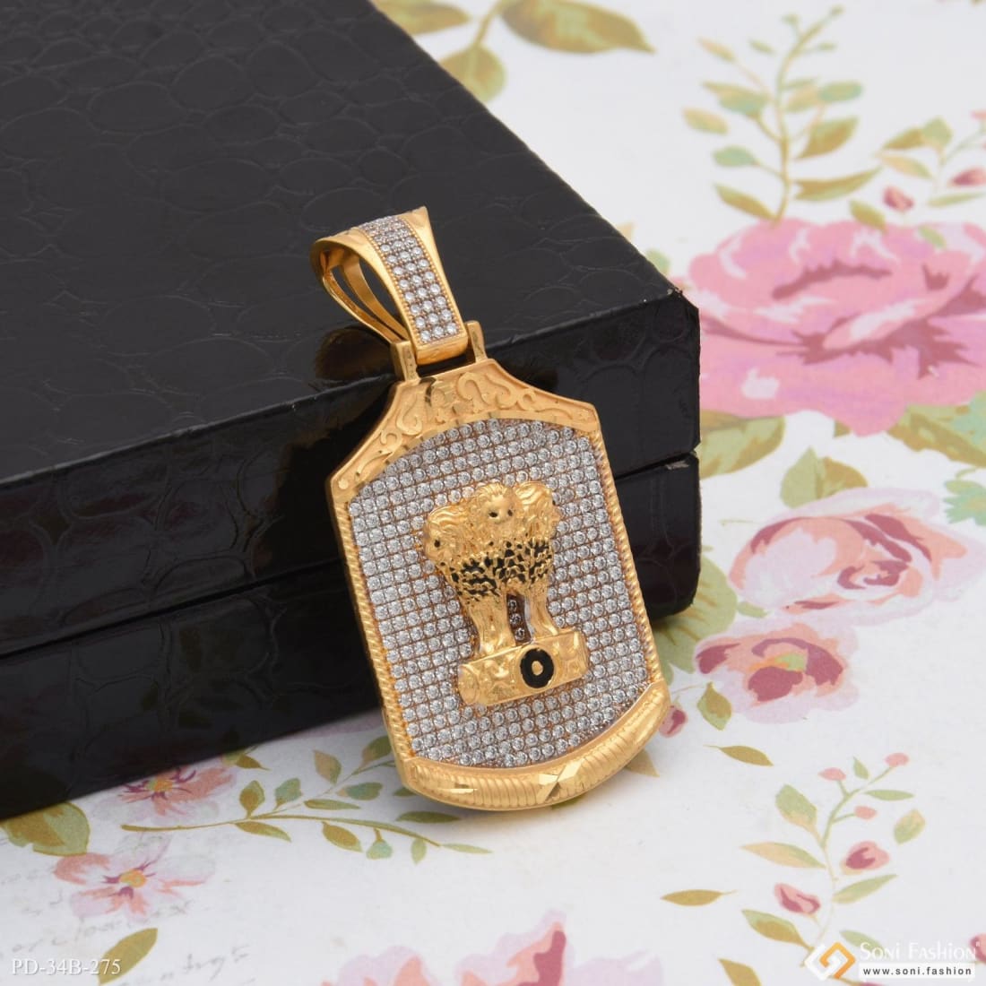 1 Gram Gold Plated Mudra With Diamond Glamorous Design Pendant - Style B275 - Image 3