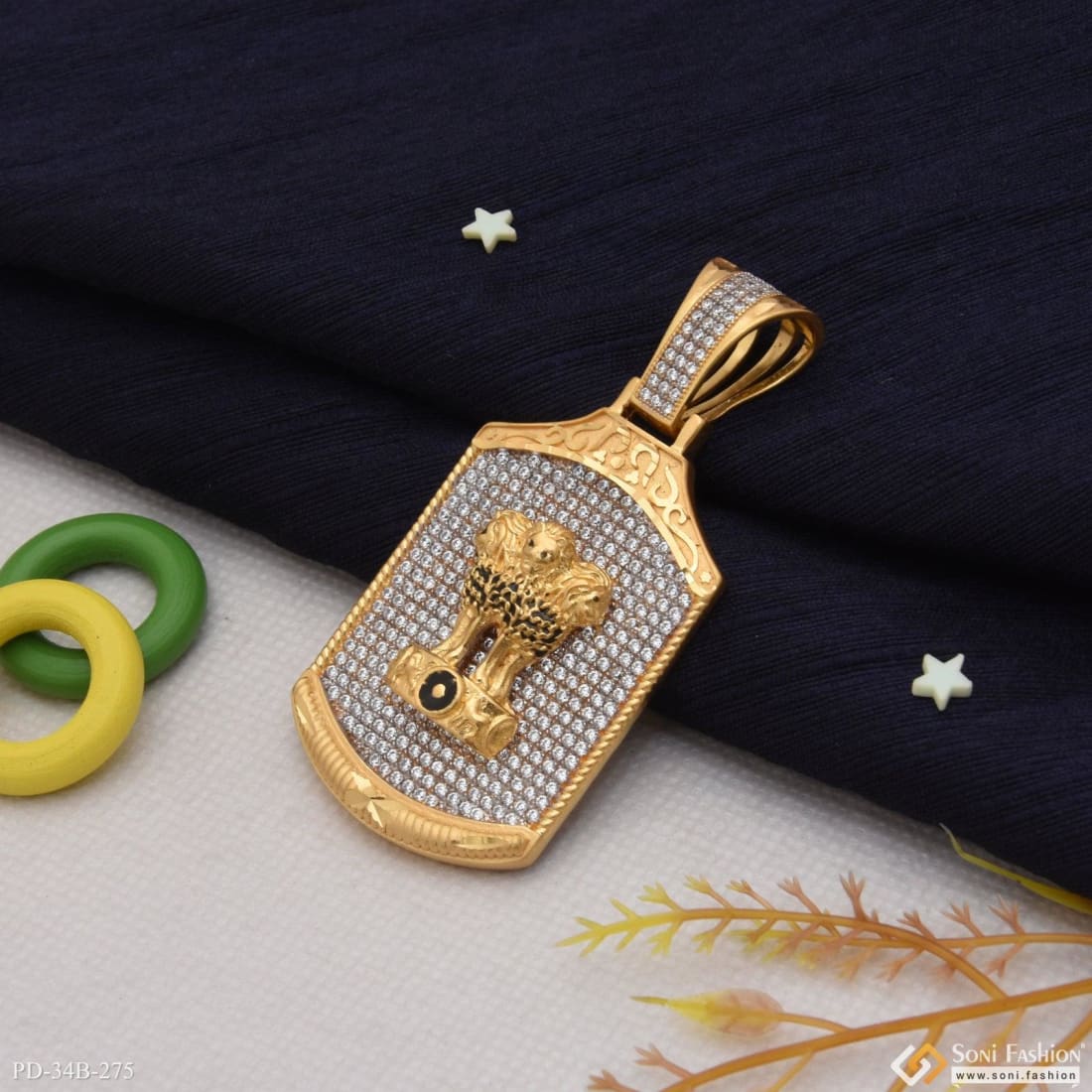 1 Gram Gold Plated Mudra With Diamond Glamorous Design Pendant - Style B275 - Image 5