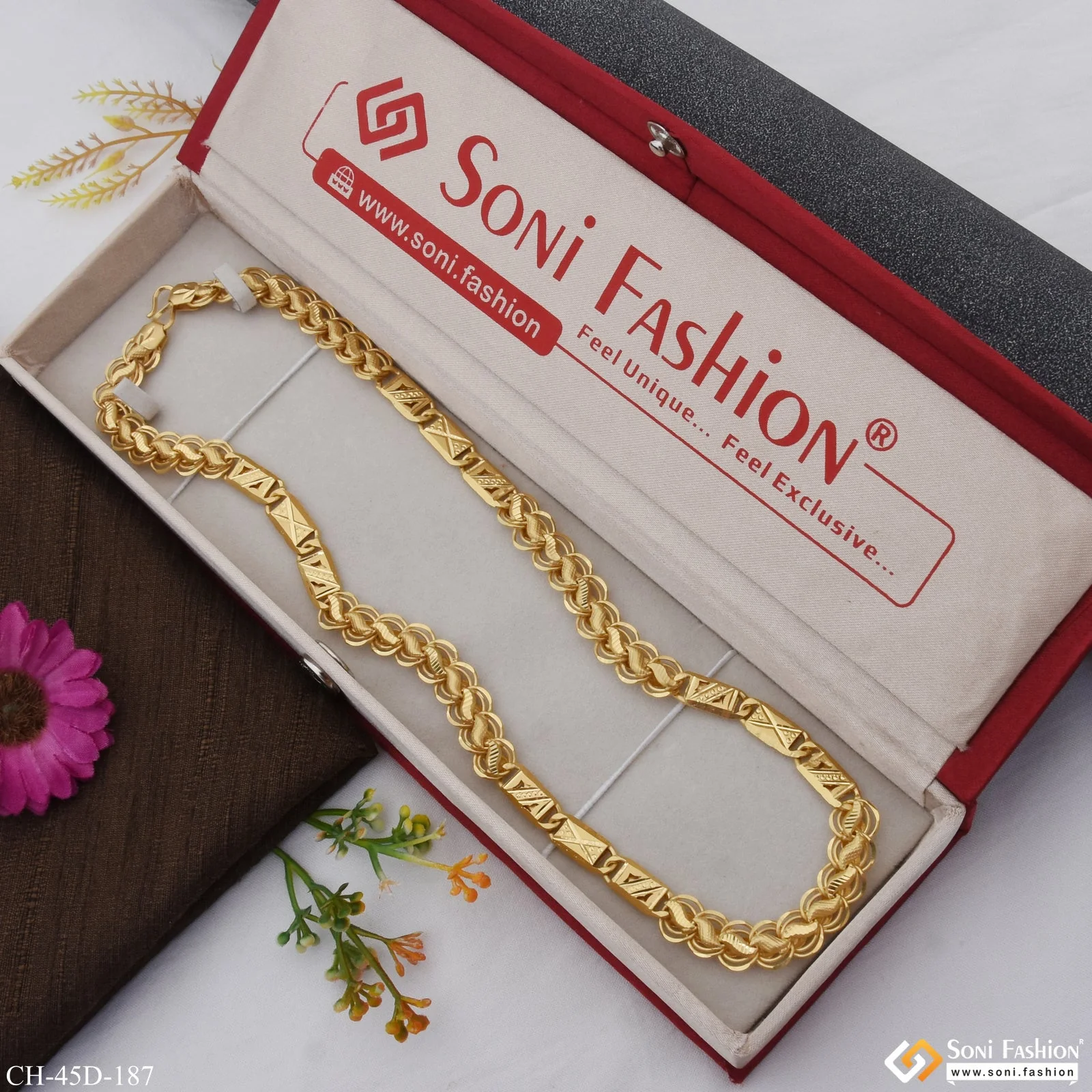 1 Gram Gold Plated Nawabi Kohli Antique Design Chain for Men - Style D187 - Image 2