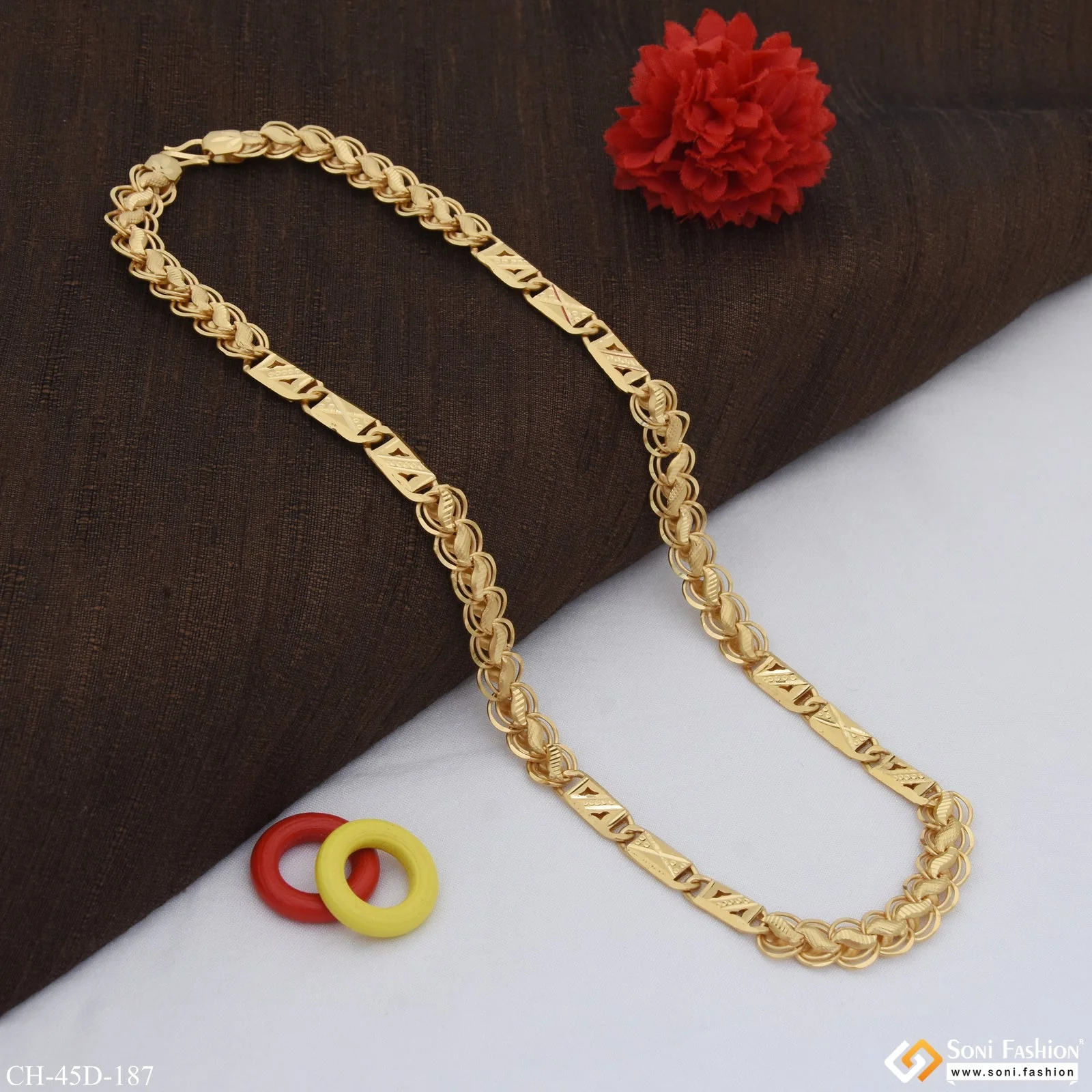 1 Gram Gold Plated Nawabi Kohli Antique Design Chain for Men - Style D187 - Image 5