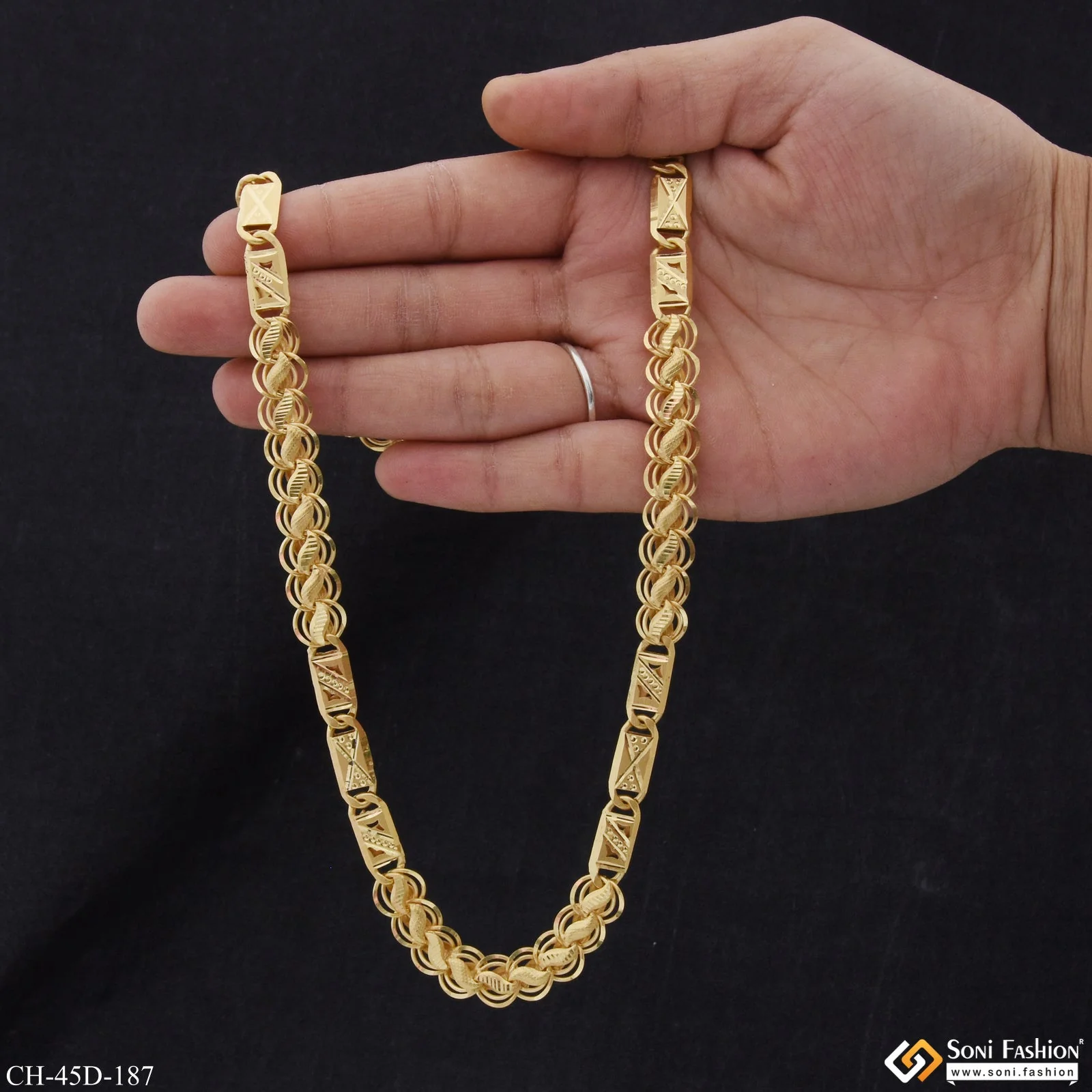 1 Gram Gold Plated Nawabi Kohli Antique Design Chain for Men - Style D187 - Image 6