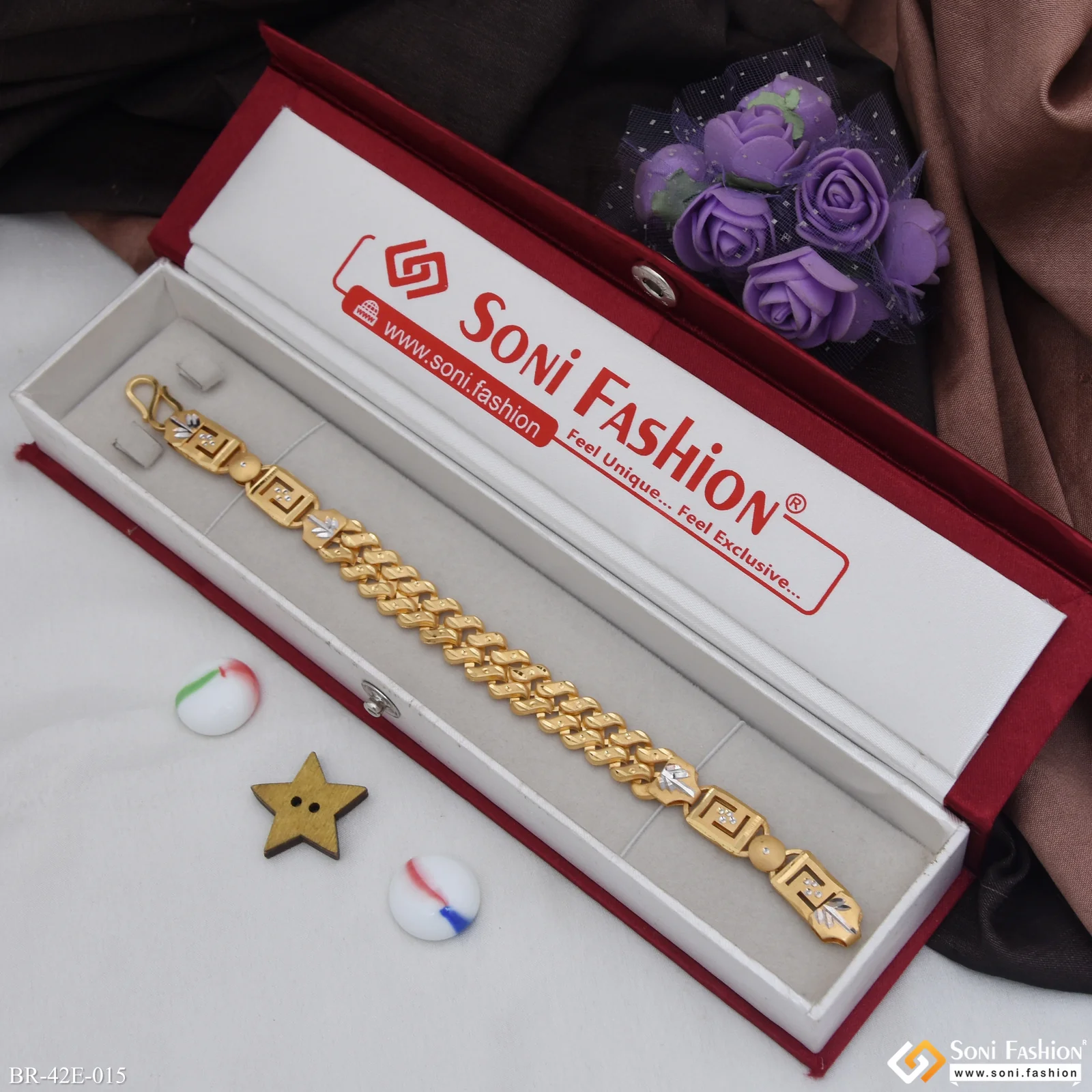 1 Gram Gold Plated Nawabi Pokal Bracelet for Men - Style E015 - Image 2
