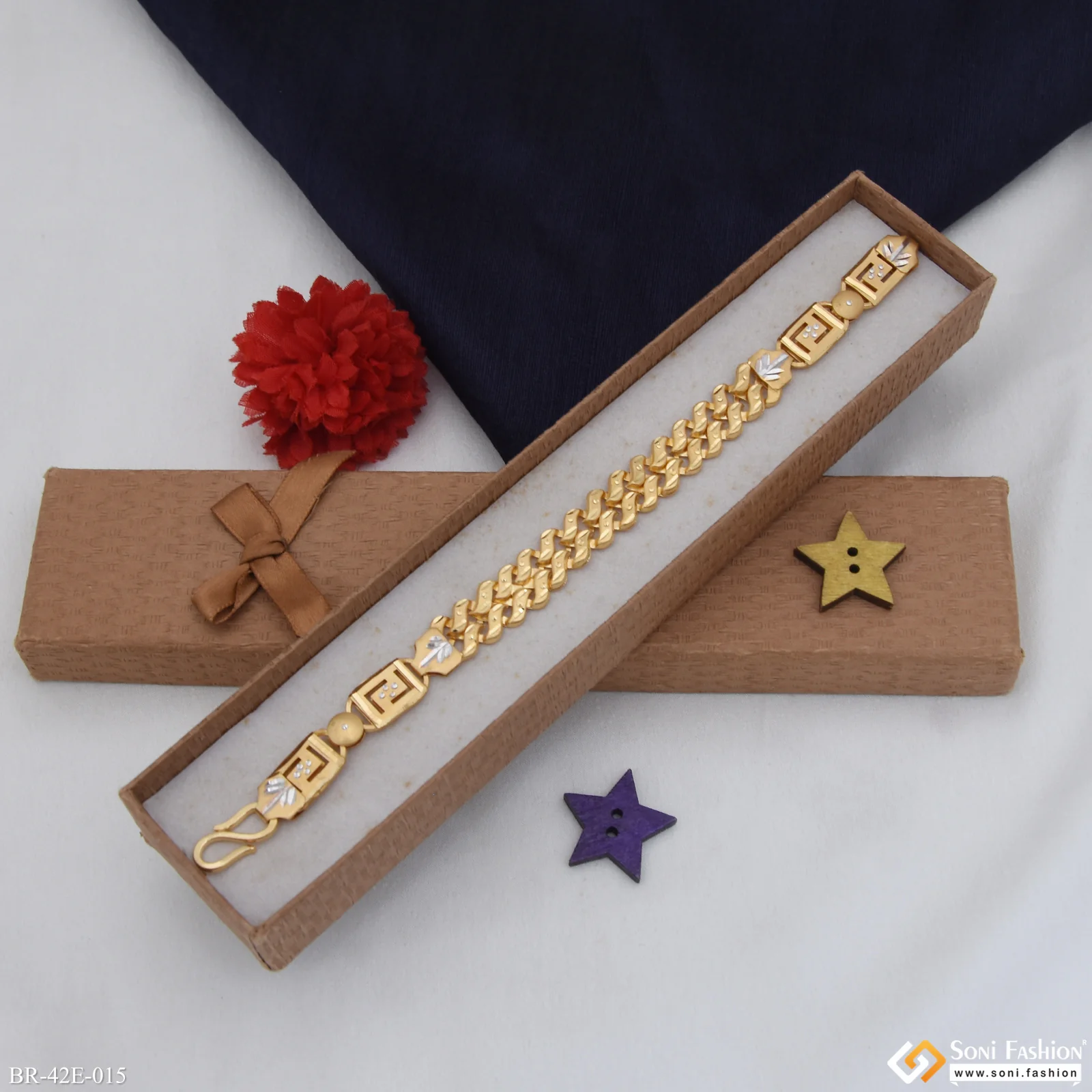 1 Gram Gold Plated Nawabi Pokal Bracelet for Men - Style E015 - Image 5