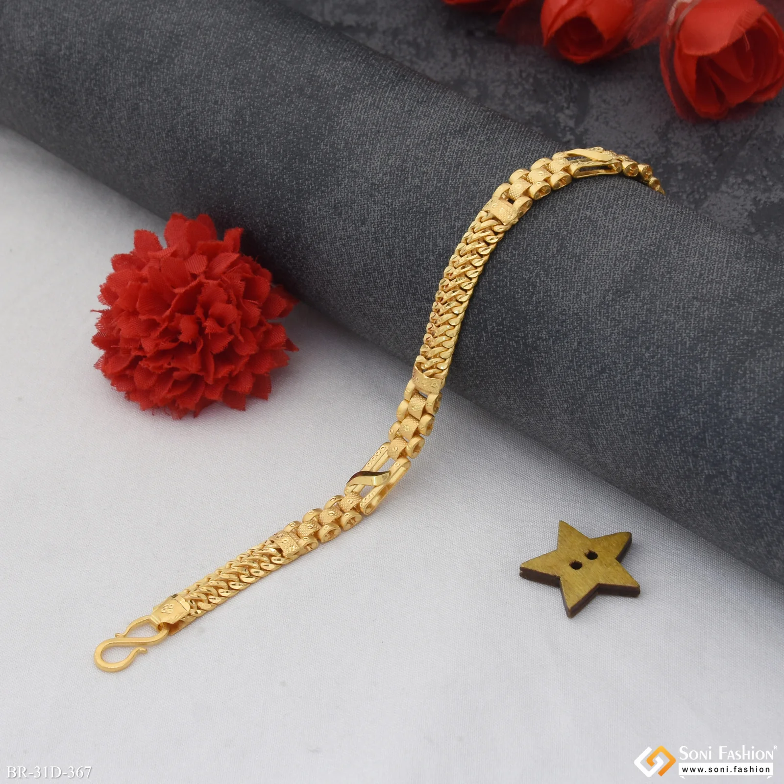 1 Gram Gold Plated New Style 2 In 1 Bracelet For Men - Style D367 - Image 3