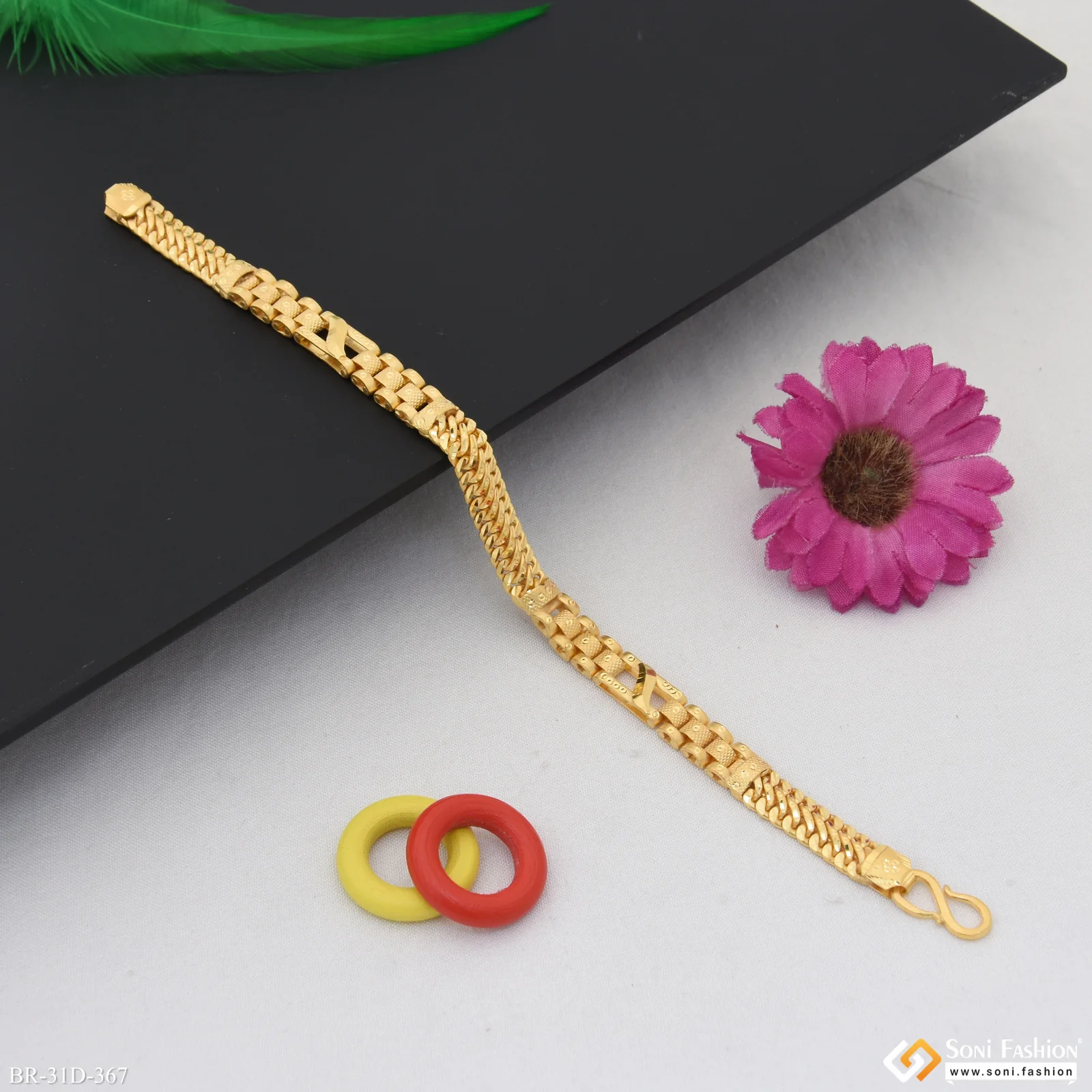 1 Gram Gold Plated New Style 2 In 1 Bracelet For Men - Style D367 - Image 4