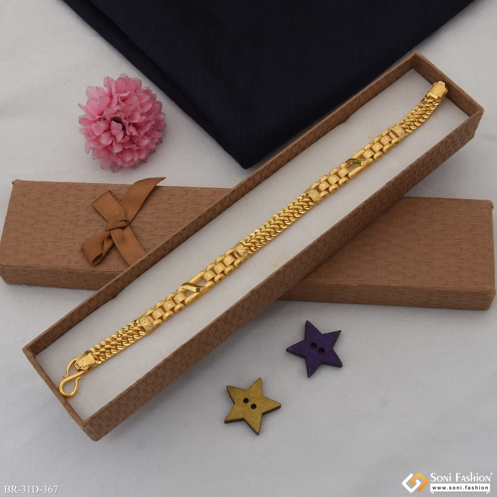 1 Gram Gold Plated New Style 2 In 1 Bracelet For Men - Style D367 - Image 5
