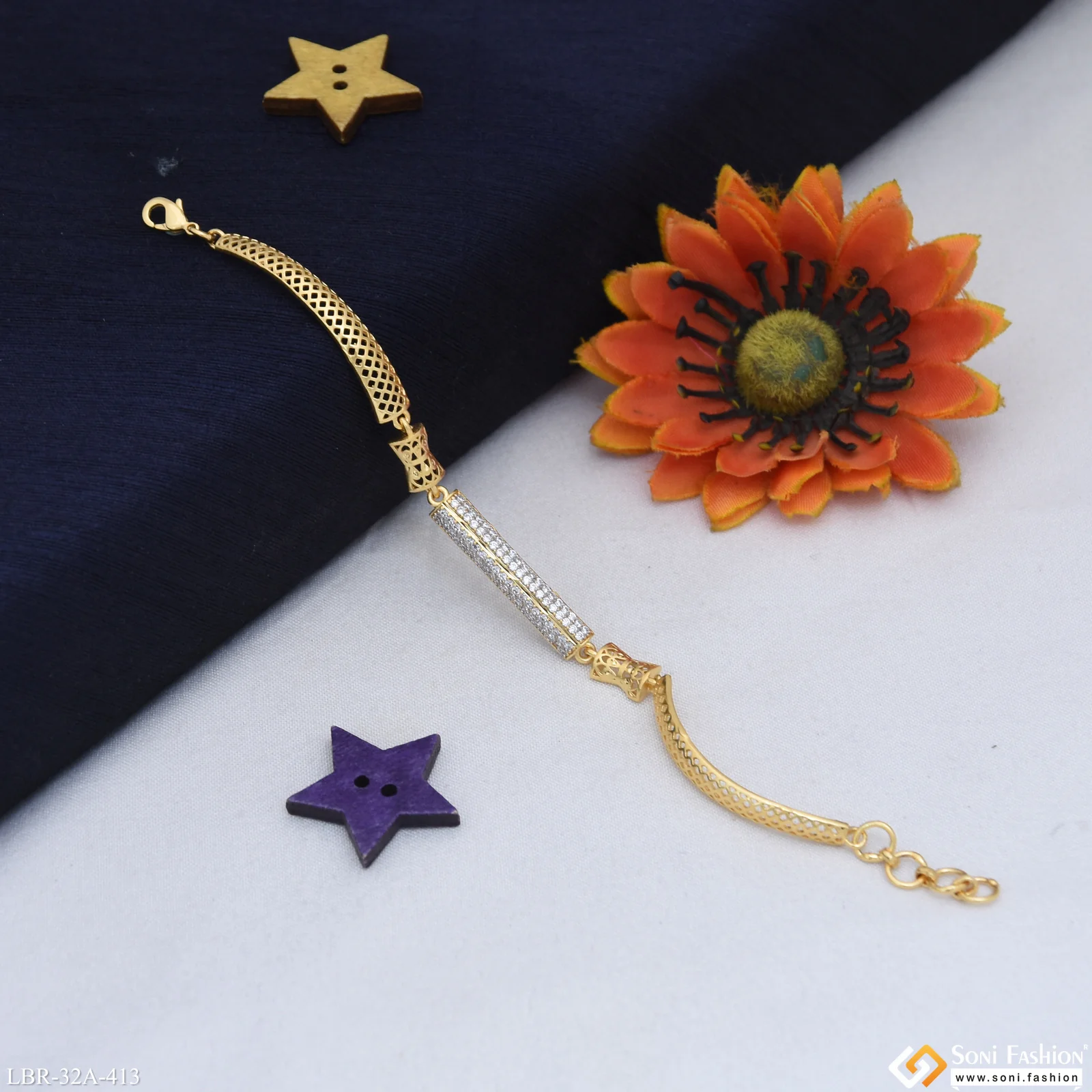 1 Gram Gold Plated New Style Bracelet for Ladies - Style A413 - Image 4