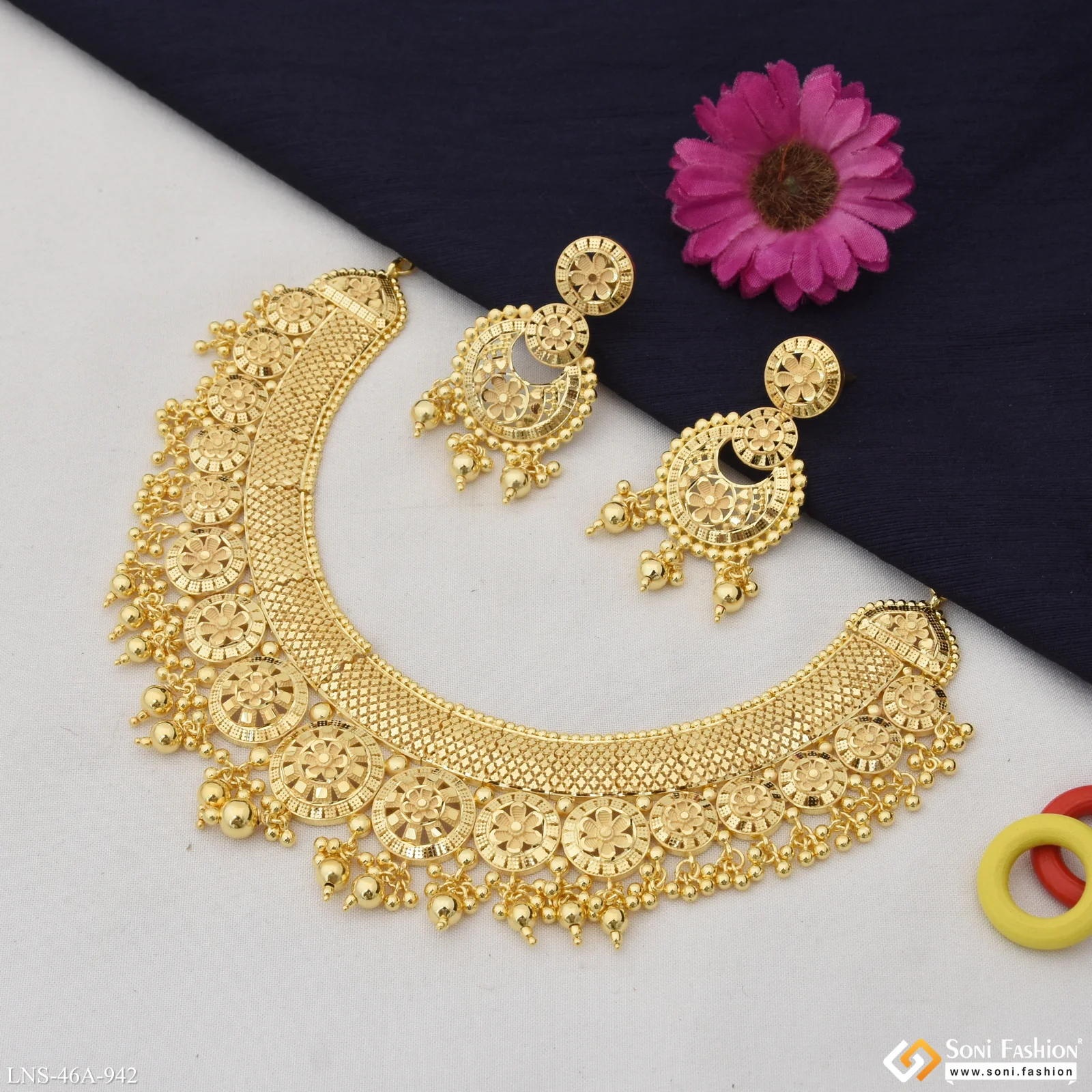 1 Gram Gold Plated New Style Necklace Set for Women - Style A942 - Image 3