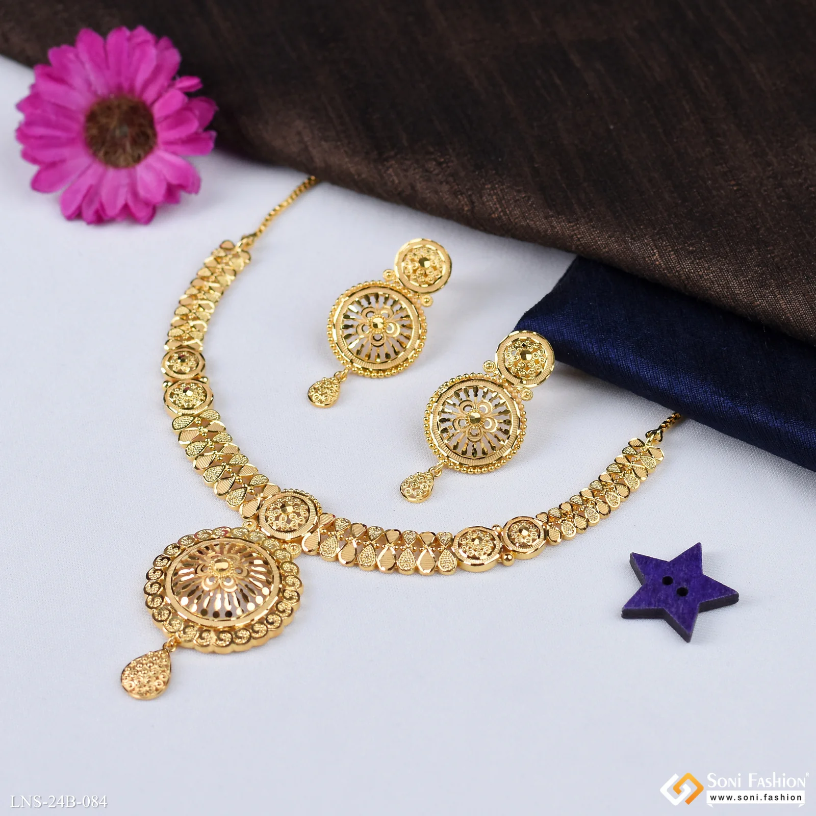 1 Gram Gold Plated New Style Necklace Set for Women - Style B084 - Image 5
