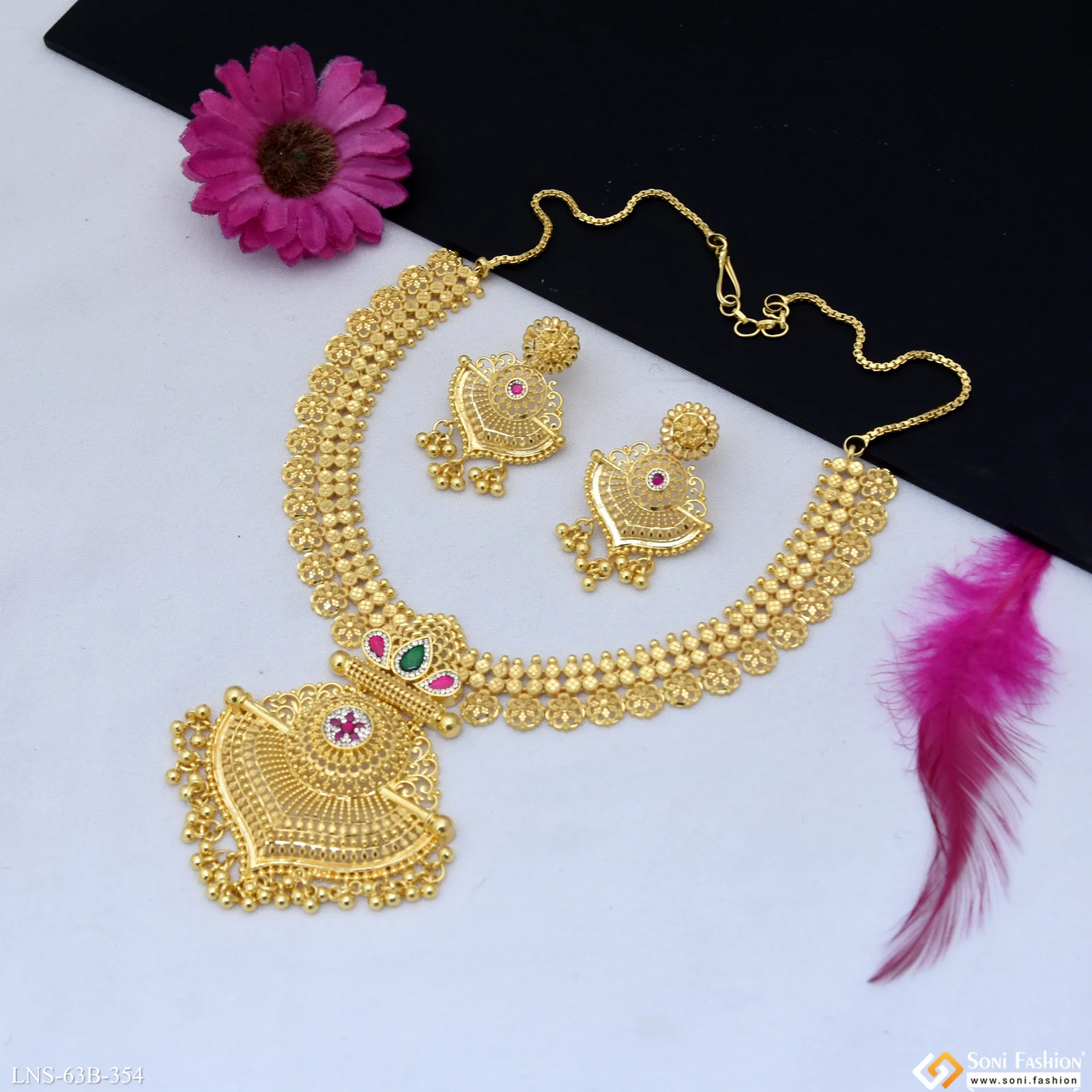 1 Gram Gold Plated New Style Necklace Set for Women - Style B354 - Image 3