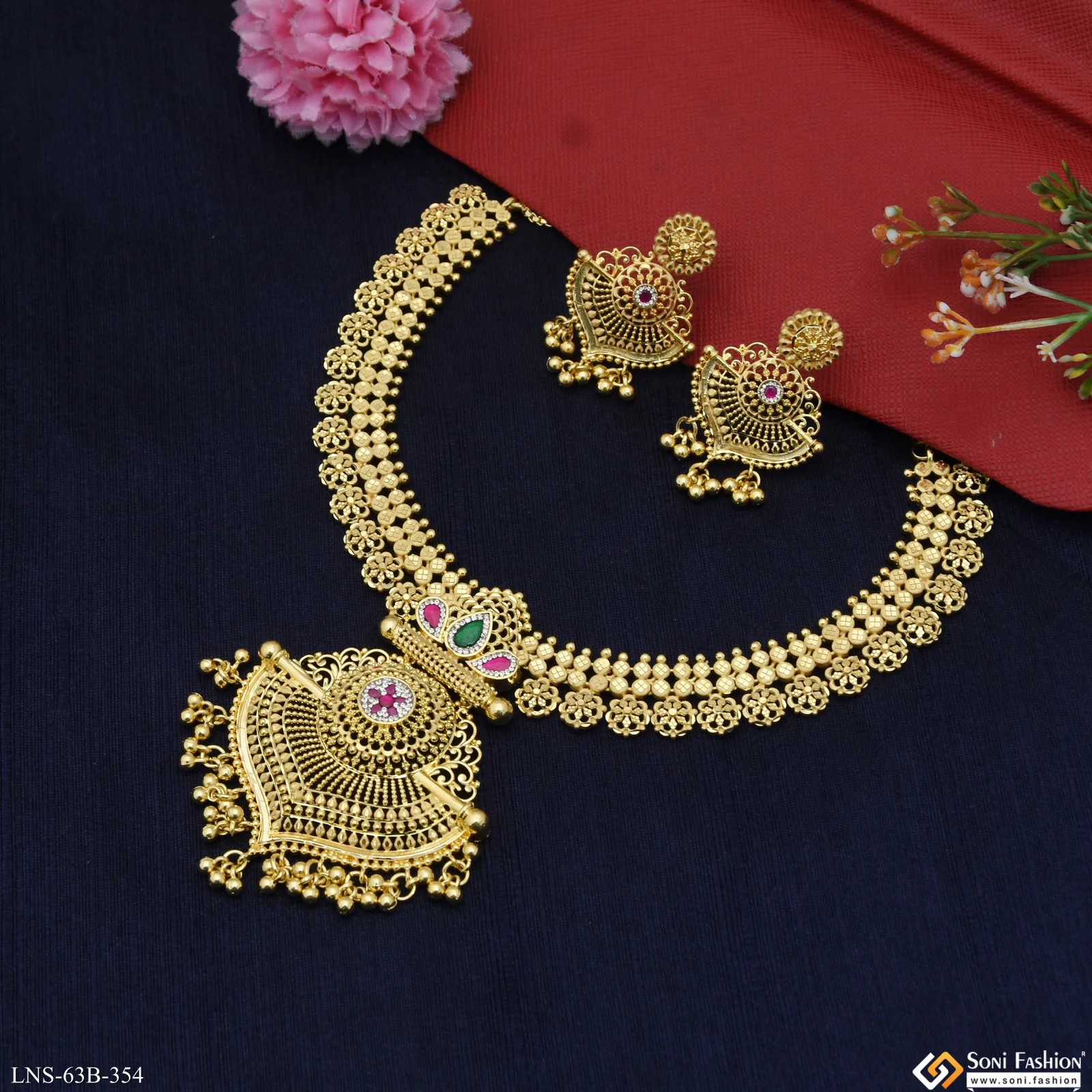 1 Gram Gold Plated New Style Necklace Set for Women - Style B354 - Image 5