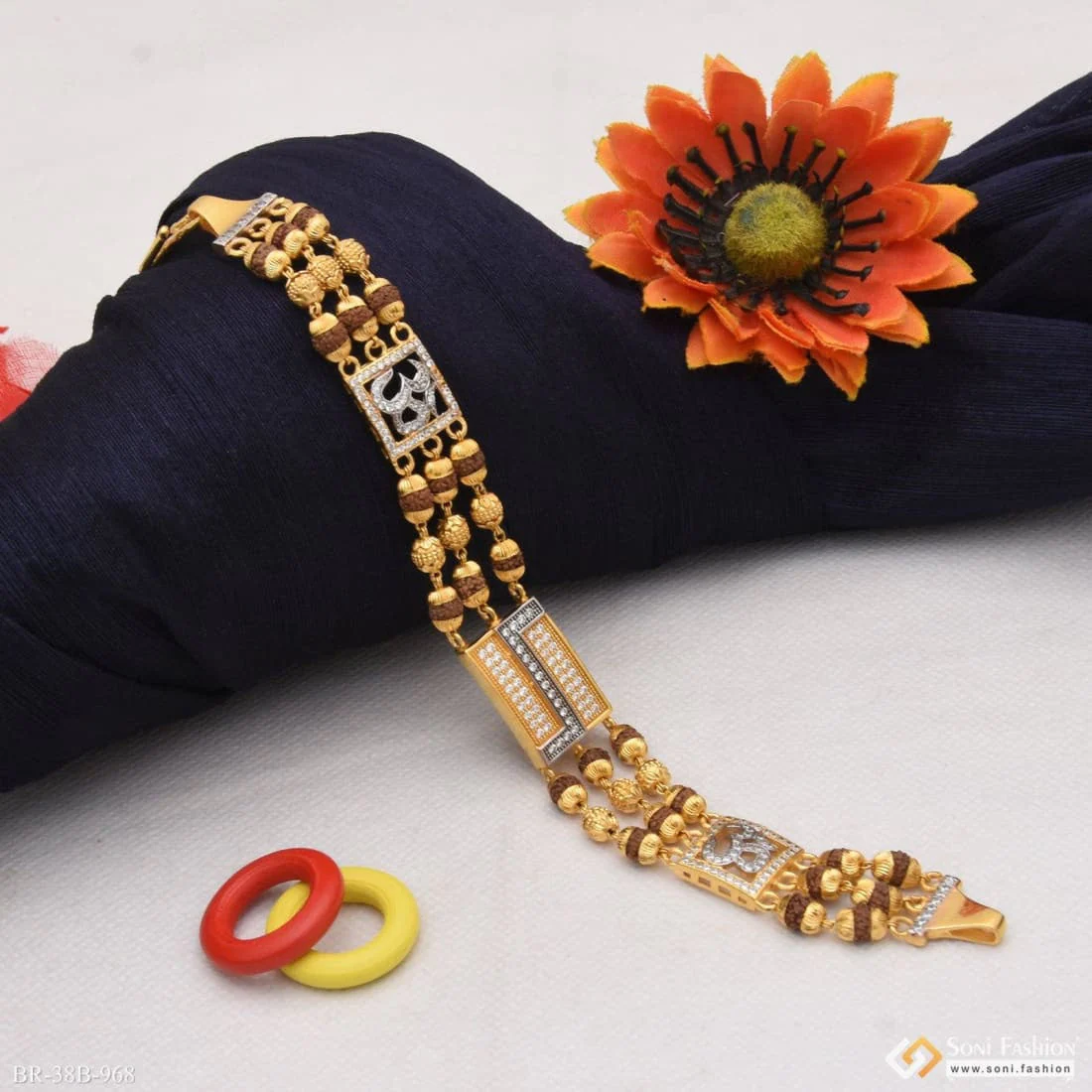 1 Gram Gold Plated Om Glamorous Design Rudraksha Bracelet for Men - Style B968 - Image 3