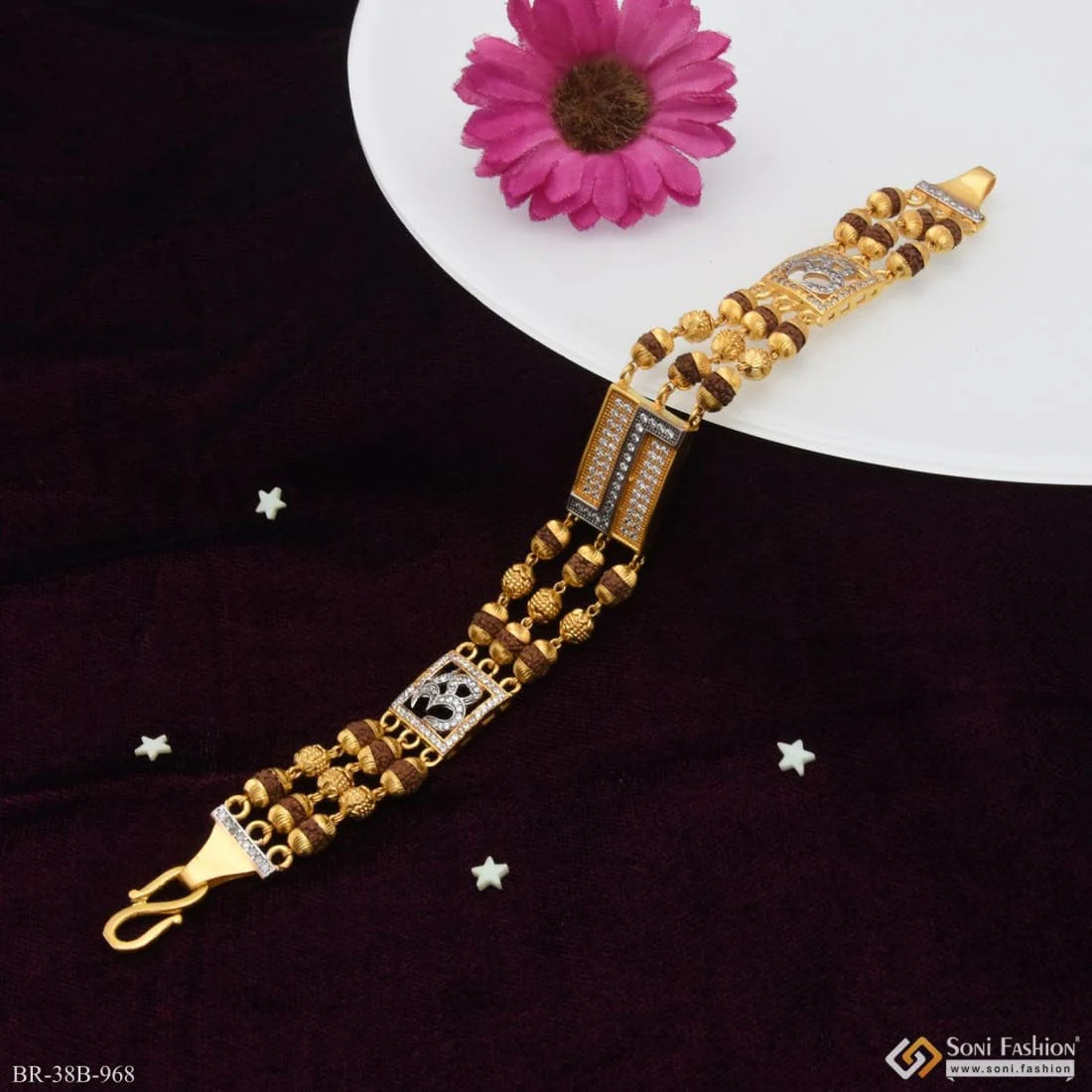 1 Gram Gold Plated Om Glamorous Design Rudraksha Bracelet for Men - Style B968 - Image 4