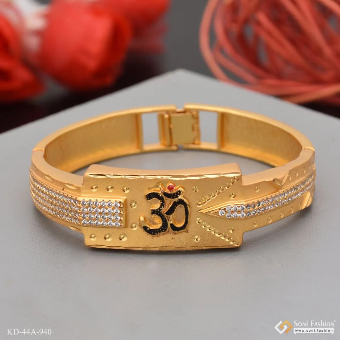 1 Gram Gold Plated Om Glittering Design Bracelet Kada for Men - Style A940 - Image 4