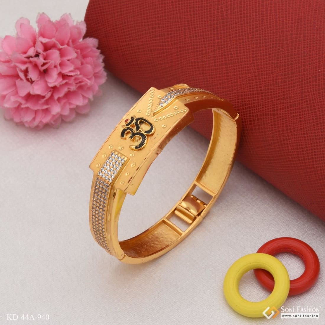 1 Gram Gold Plated Om Glittering Design Bracelet Kada for Men - Style A940 - Image 5