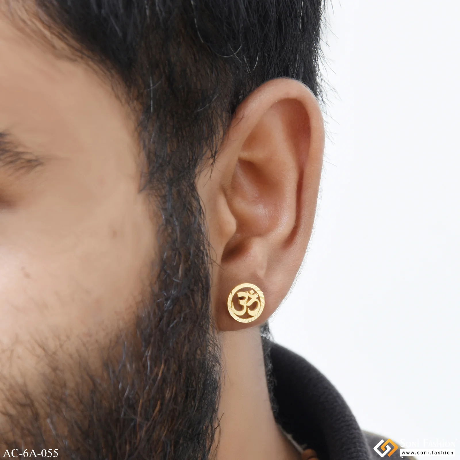 1 Gram Gold Plated Om In Circle Stud Earring For Men (1 Pc) - Style A055 - Image 3
