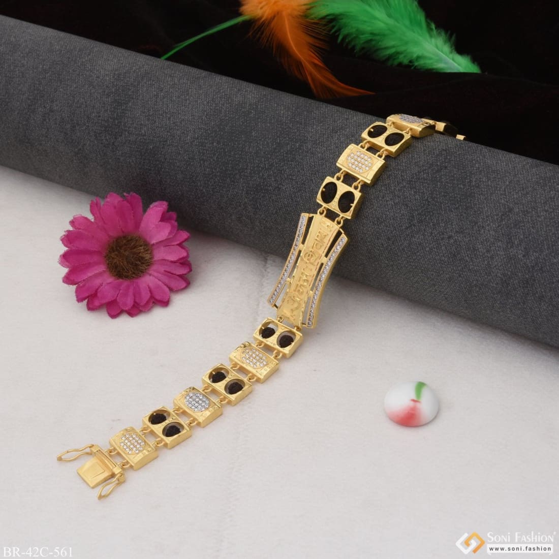 1 Gram Gold Plated Om Namah Shivay Trending Rudraksha Bracelet for Men - Style C561 - Image 3