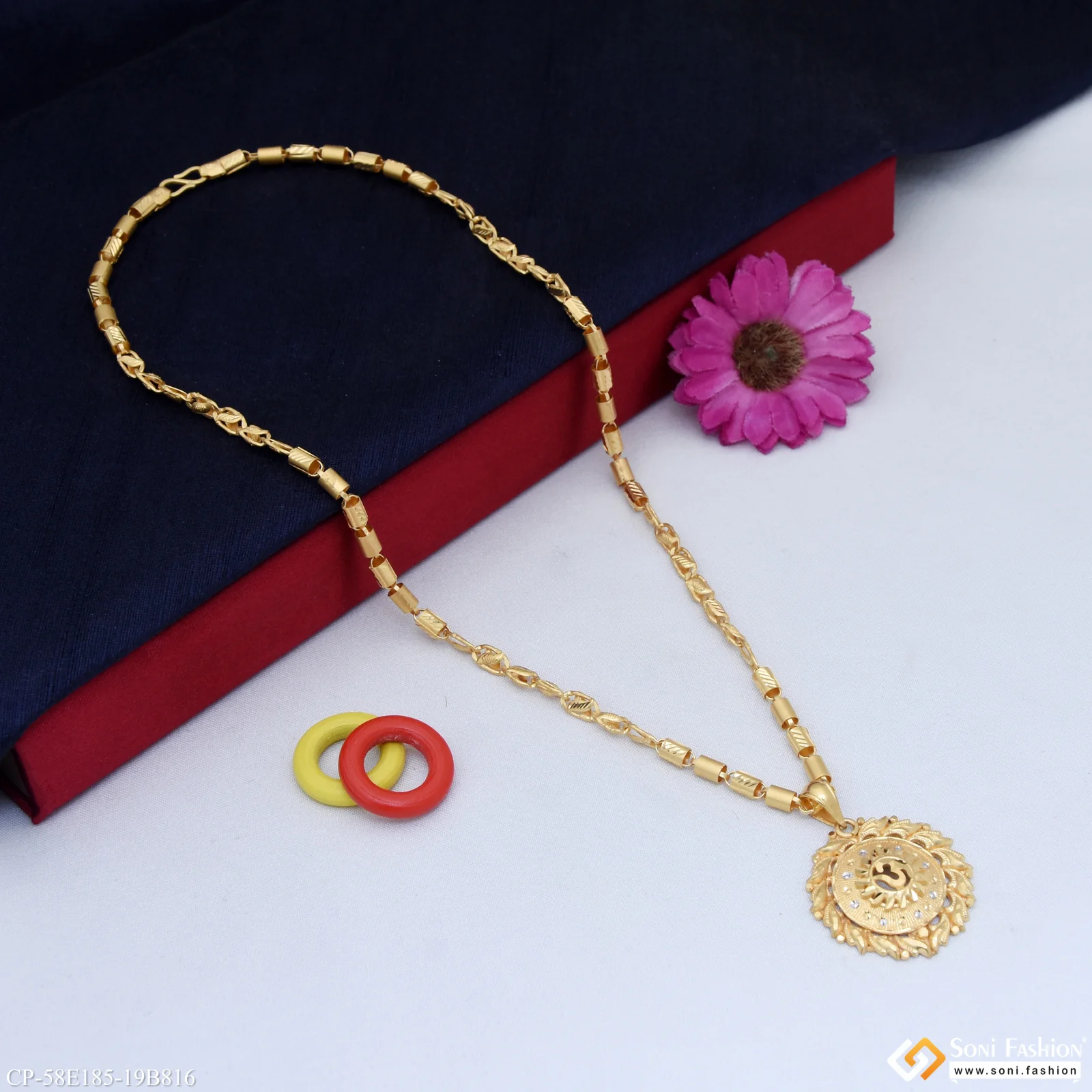 1 Gram Gold Plated Om Pendant With Chain for Men (CP-E185-B816) - Image 4