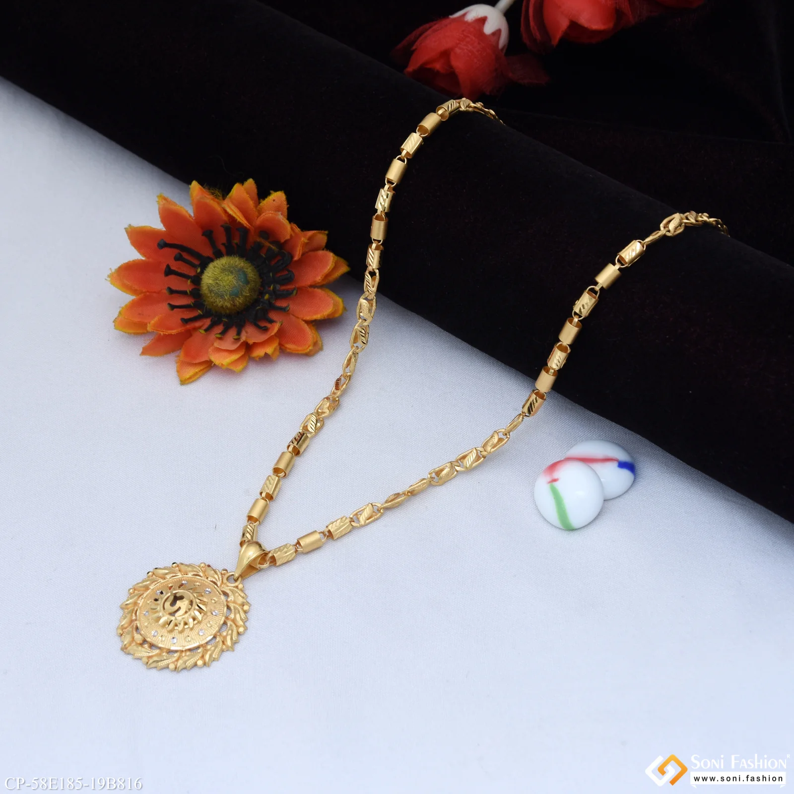 1 Gram Gold Plated Om Pendant With Chain for Men (CP-E185-B816) - Image 5