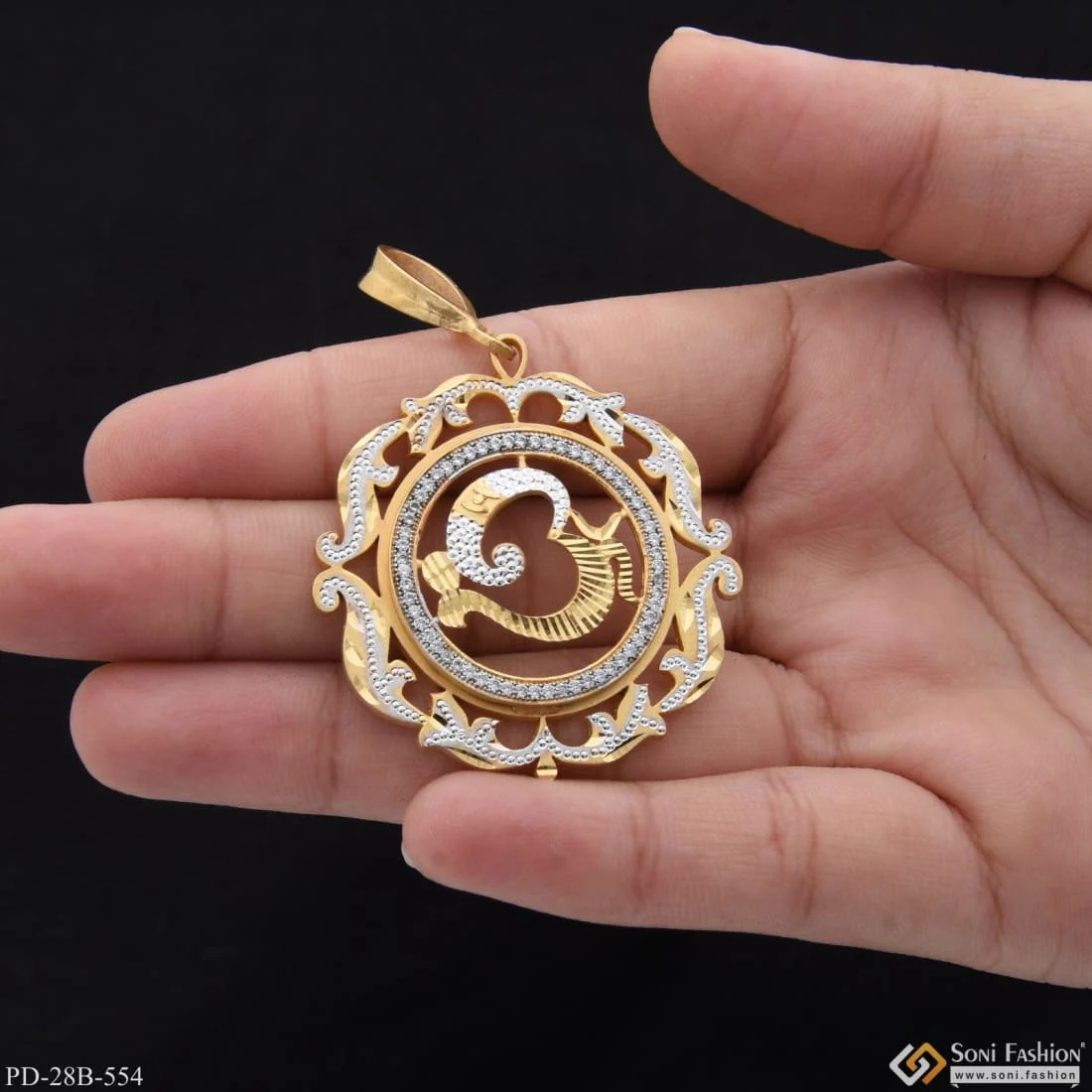 1 Gram Gold Plated Om With Diamond Delicate Design Pendant For Men - Style B554
