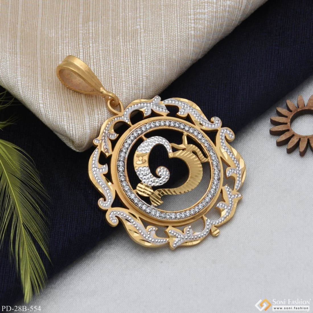 1 Gram Gold Plated Om With Diamond Delicate Design Pendant For Men - Style B554 - Image 2