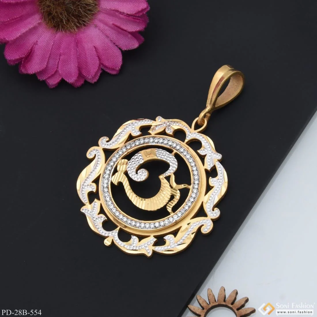 1 Gram Gold Plated Om With Diamond Delicate Design Pendant For Men - Style B554 - Image 3