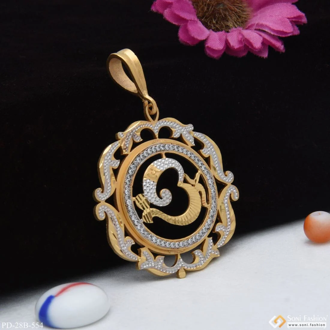 1 Gram Gold Plated Om With Diamond Delicate Design Pendant For Men - Style B554 - Image 5
