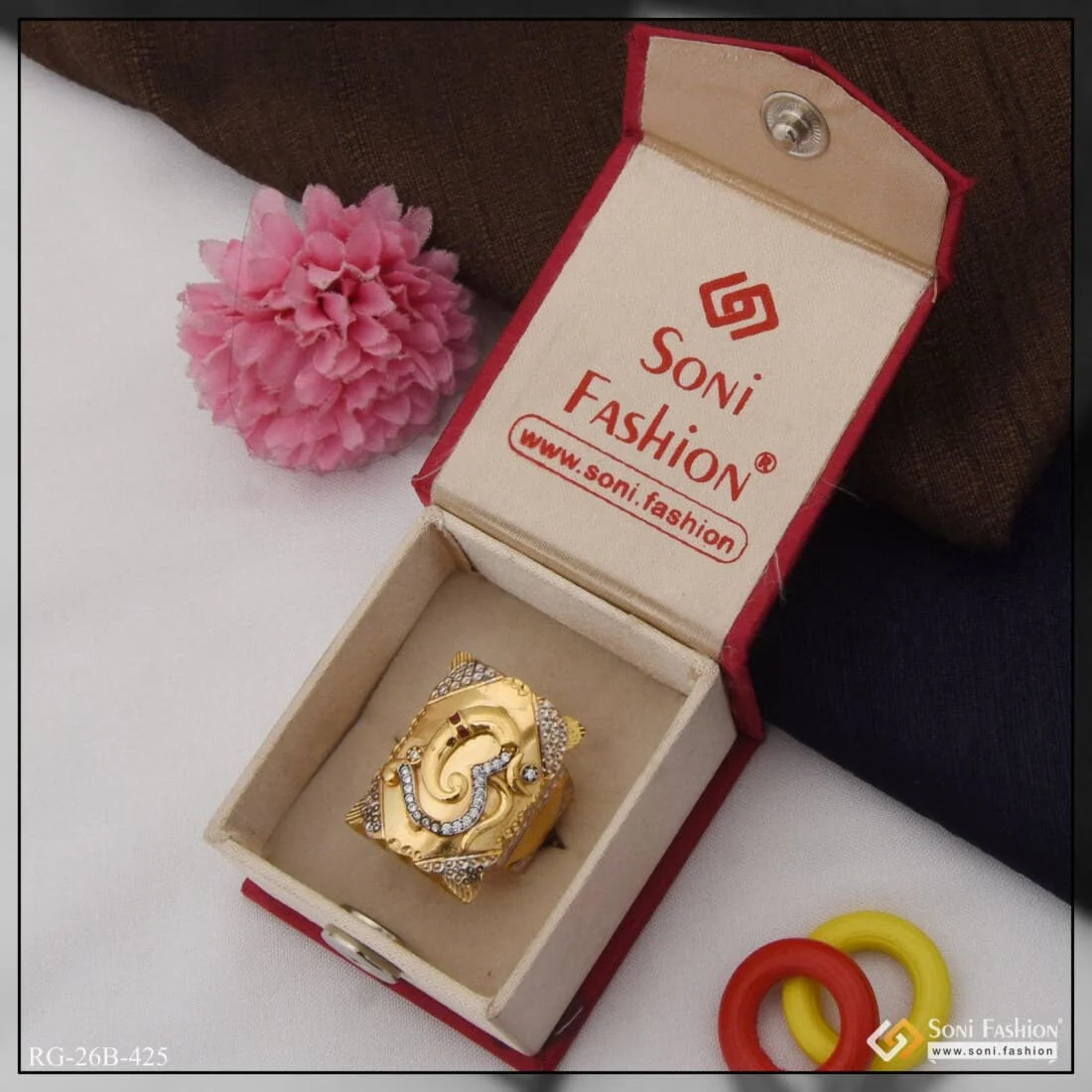 1 Gram Gold Plated Om with Diamond Design High-Quality Ring for Men - Style B425 - Image 4